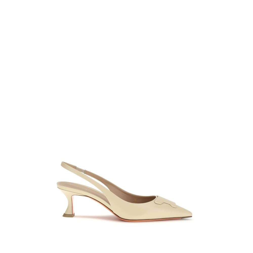 Santoni Beige Calf Leather Mid Heel Pumps - Artisan Elegance