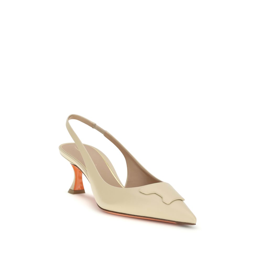 Santoni Beige Calf Leather Mid Heel Pumps - Artisan Elegance