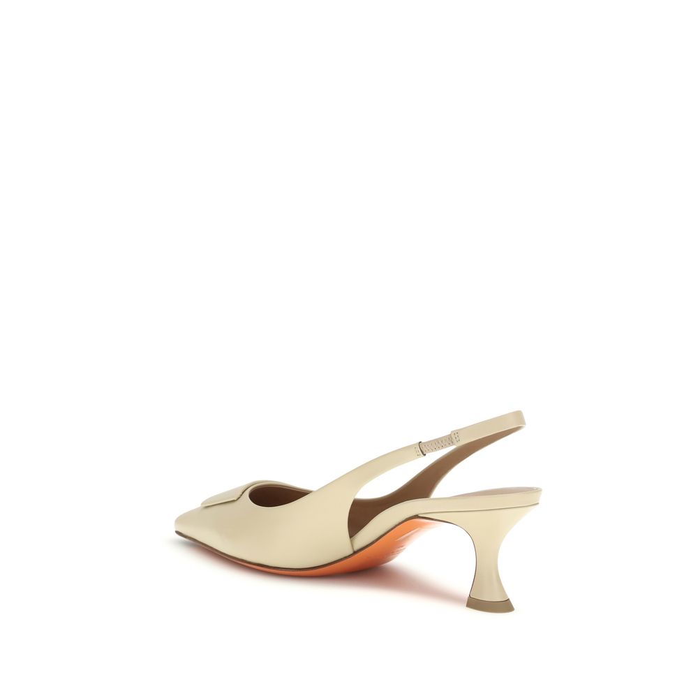 Santoni Beige Calf Leather Mid Heel Pumps - Artisan Elegance