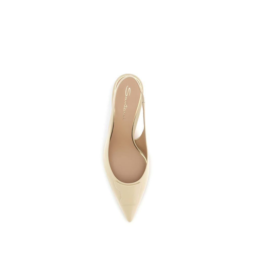 Santoni Beige Calf Leather Mid Heel Pumps - Artisan Elegance