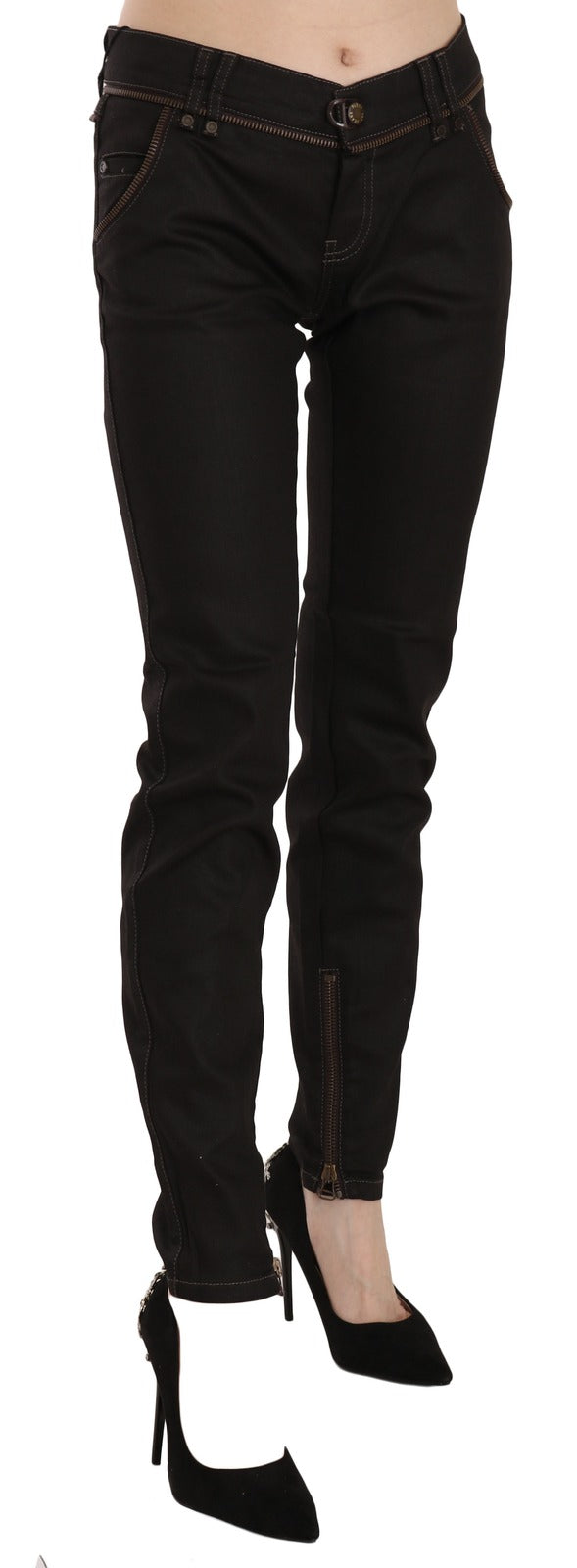 Elevate your wardrobe with John Galliano's Cotton Black Mid Waist Skinny Denim Jeans, a luxurious blend of comfort and style, perfect for the discerning individual.