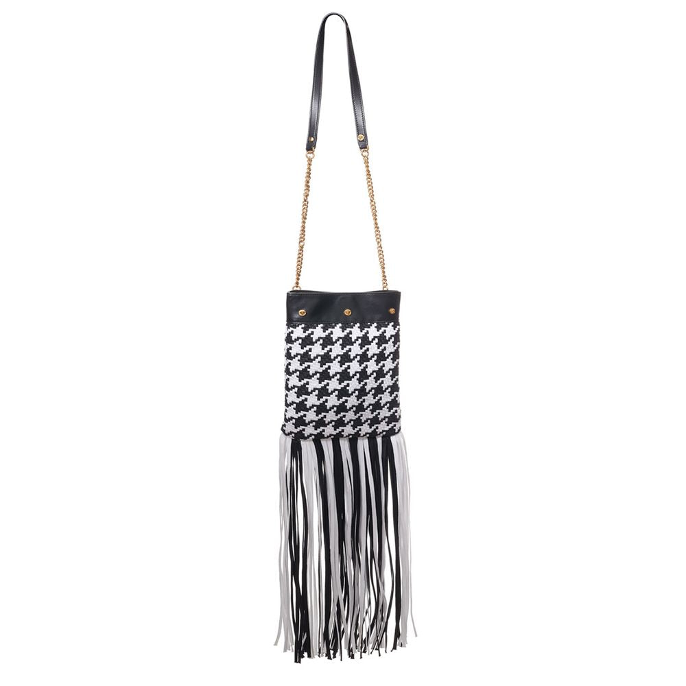 Indulge in the Versace Black And White Leather And Textile Shoulder Bag, a masterpiece of Italian craftsmanship, merging elegance with versatility for the discerning connoisseur.