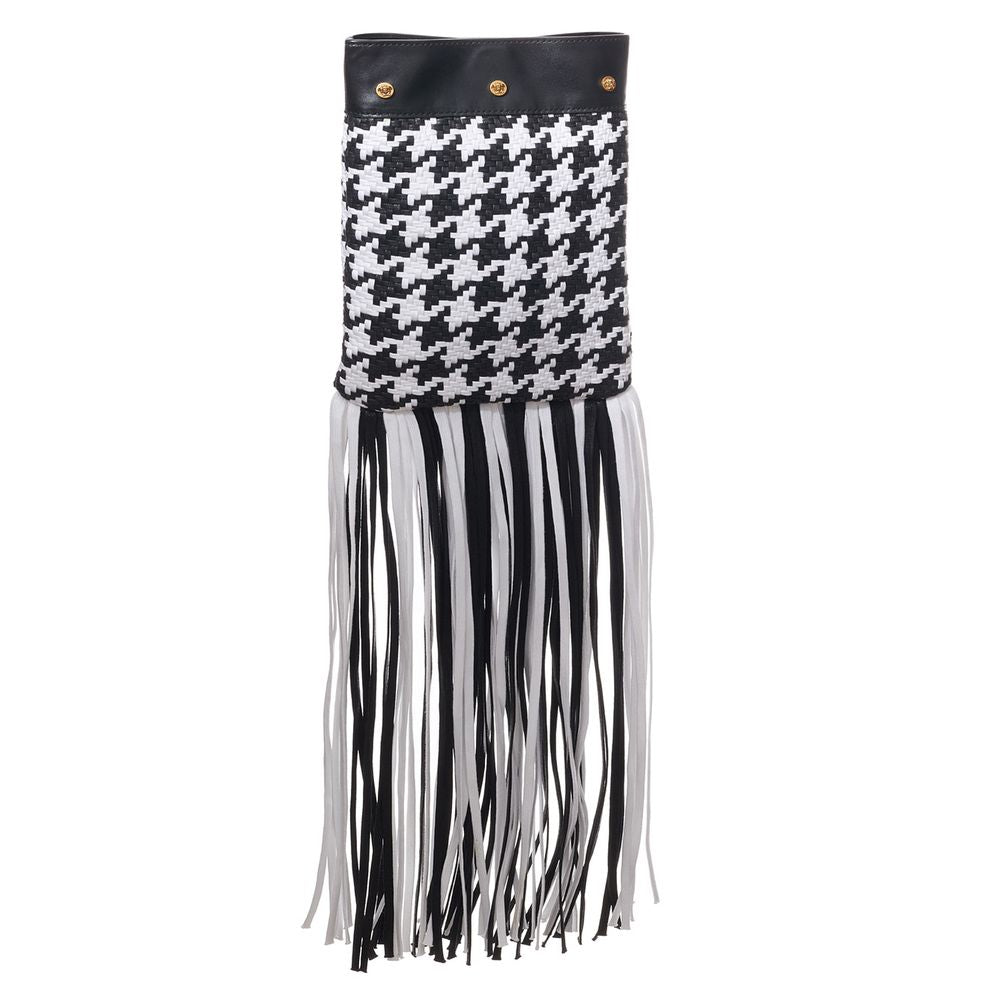 Indulge in the Versace Black And White Leather And Textile Shoulder Bag, a masterpiece of Italian craftsmanship, merging elegance with versatility for the discerning connoisseur.