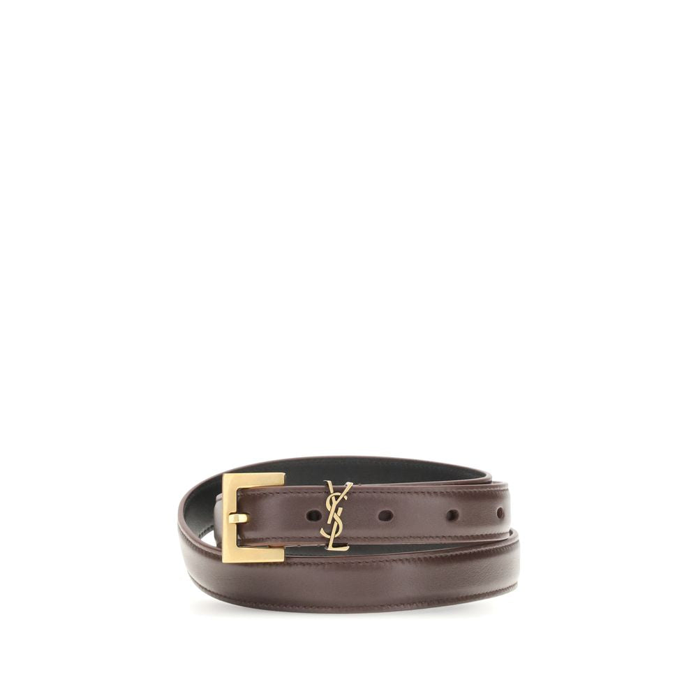 Discover the Saint Laurent Brown Calf Leather Bos Taurus Thin Belt, a masterpiece of refined craftsmanship and luxurious design, perfect for elevating any ensemble.