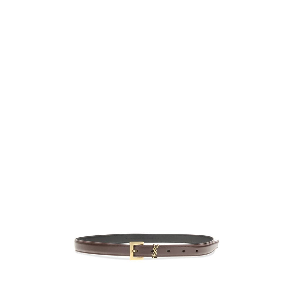 Discover the Saint Laurent Brown Calf Leather Bos Taurus Thin Belt, a masterpiece of refined craftsmanship and luxurious design, perfect for elevating any ensemble.