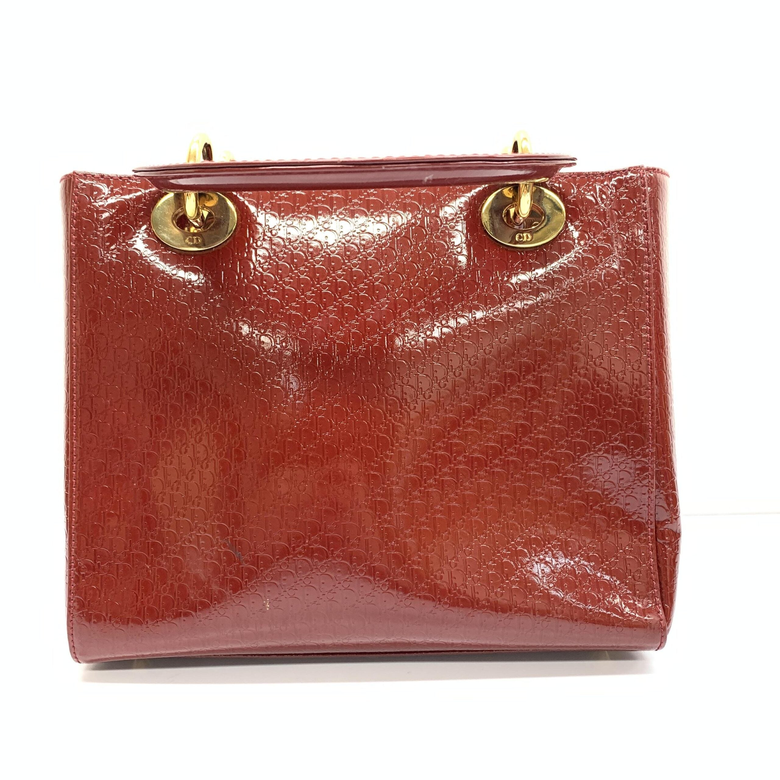 Christian Dior Lady D-Lite Patent Leather Burgundy Patent Leather Handbag With Charms