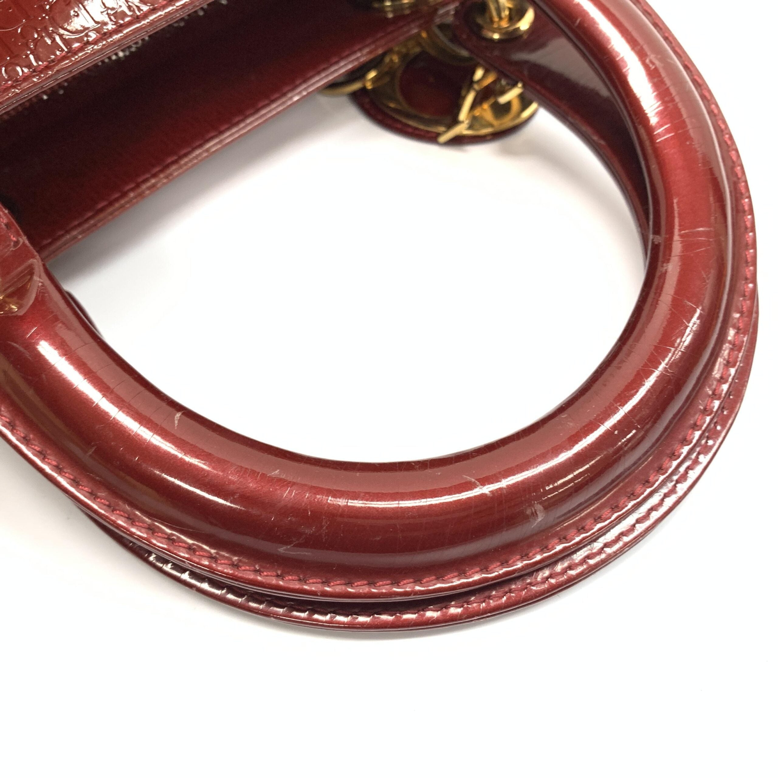 Christian Dior Lady D-Lite Patent Leather Burgundy Patent Leather Handbag With Charms