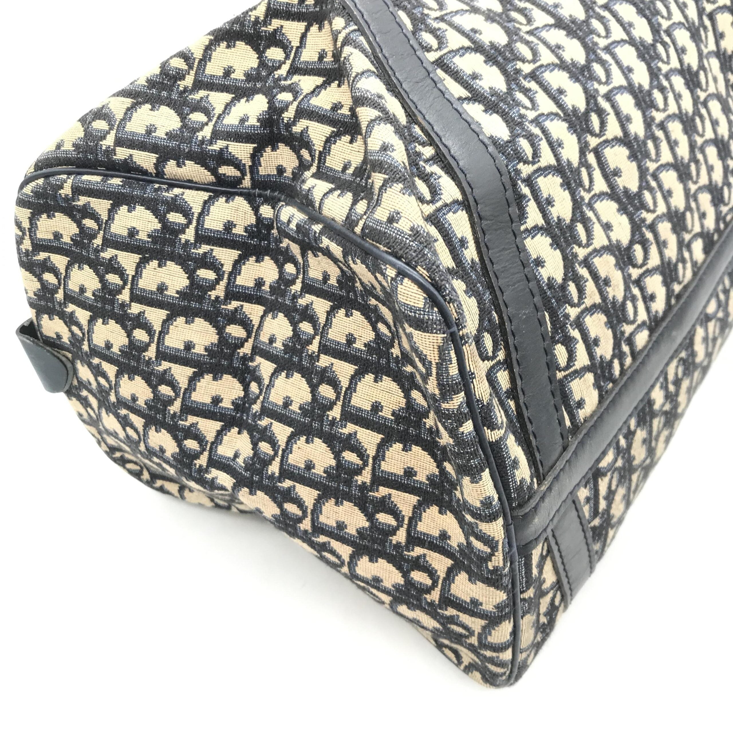 Christian Dior Navy Blue Trotter Canvas Boston Bag