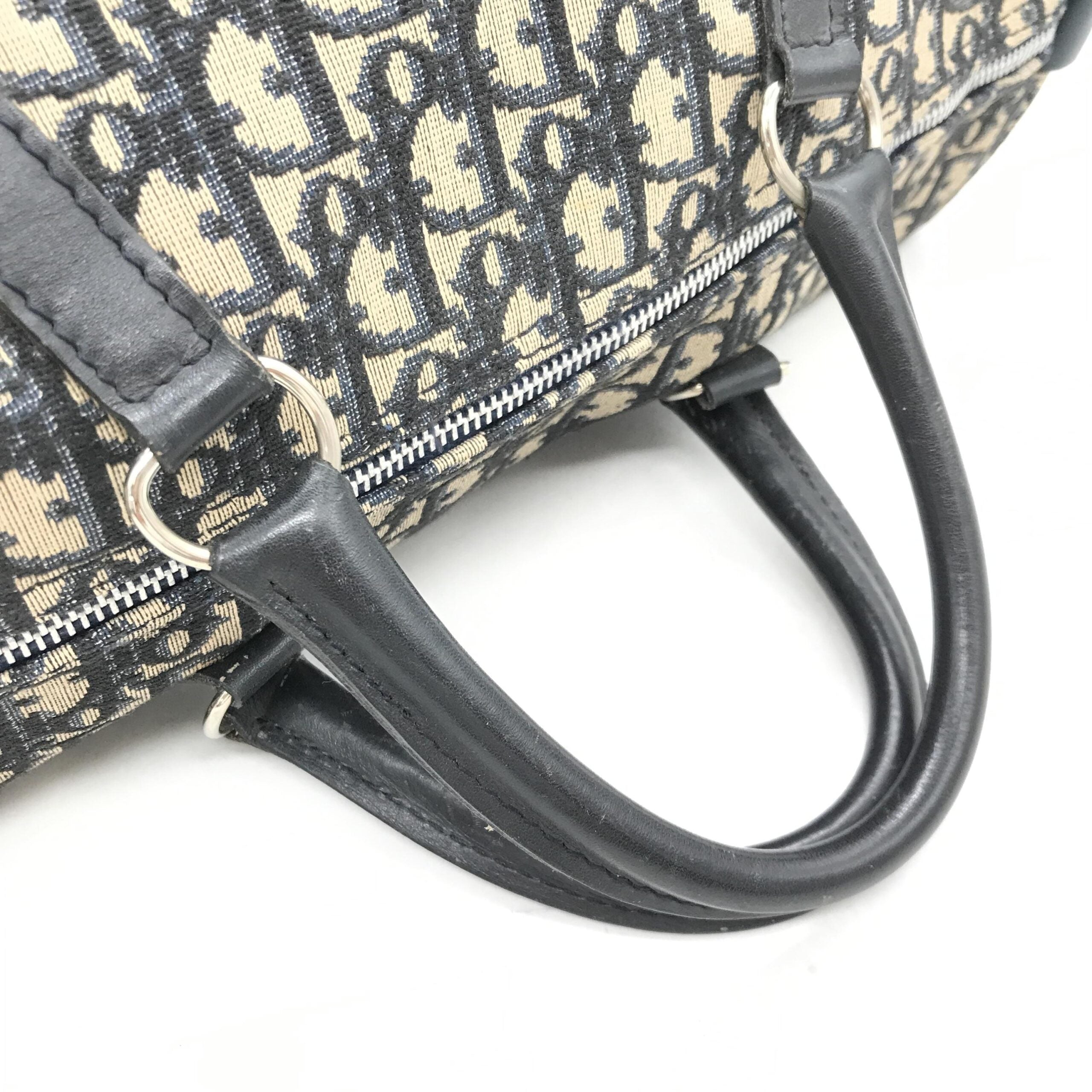 Christian Dior Navy Blue Trotter Canvas Boston Bag
