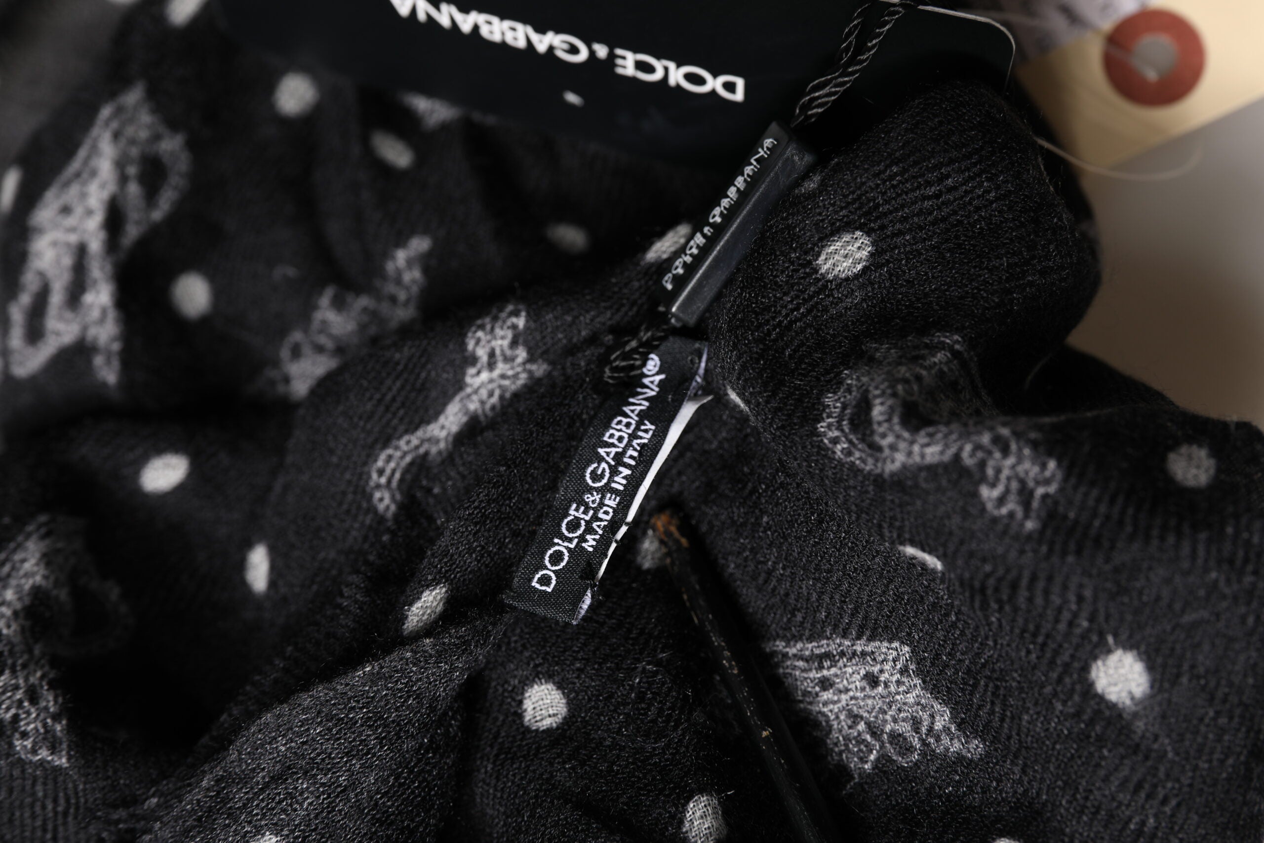 Dolce & Gabbana Black Wool Crown Print Fringe Neck Wrap 180cm x 65cm Scarf