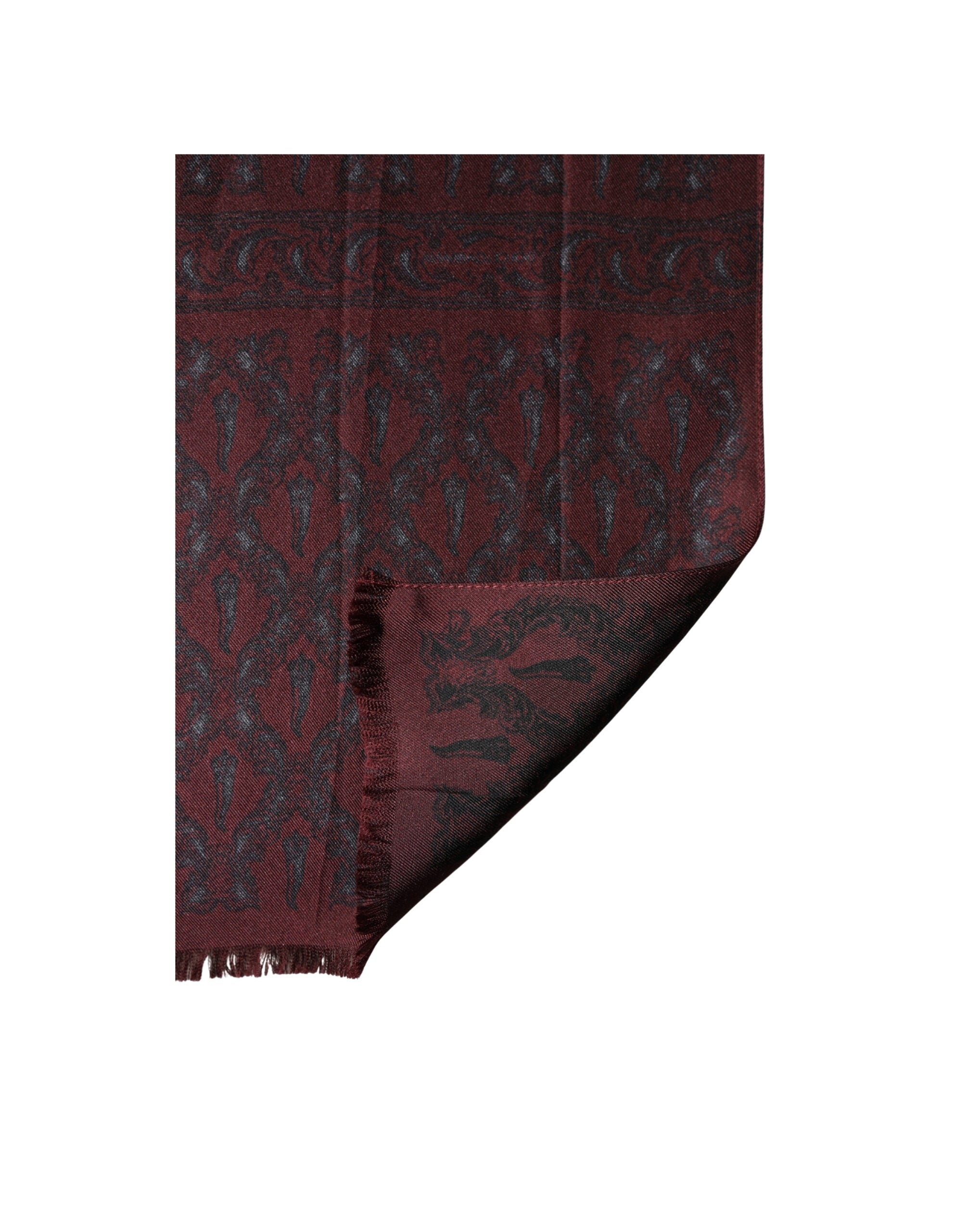 Dolce & Gabbana Burgundy Black Silk Paisley Foulard 135cm X 22cm Scarf