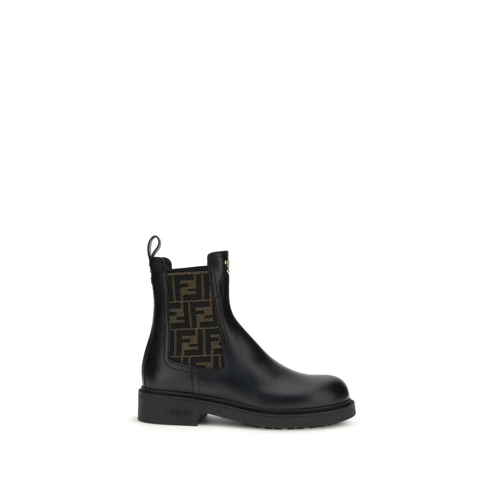 Fendi Black Calf Leather Bos Taurus Ankle Boots - Luxury Footwear