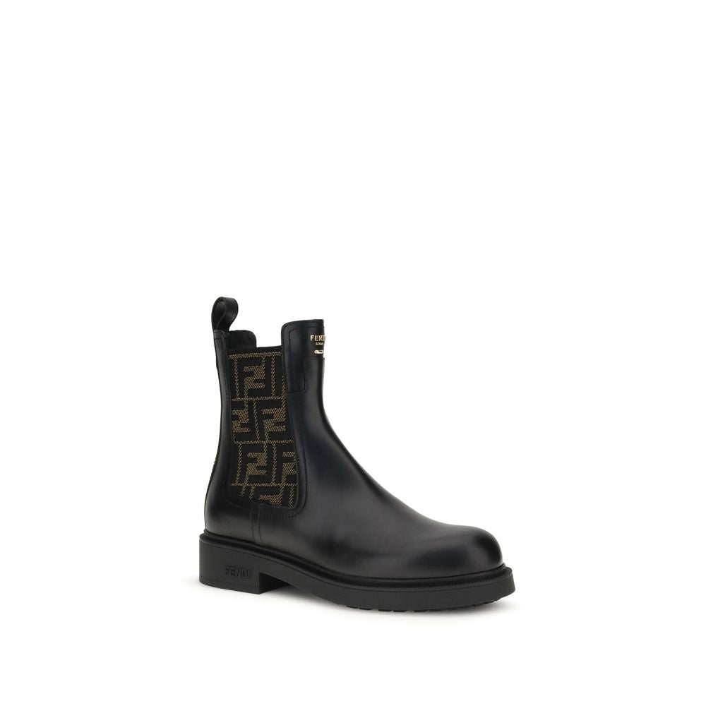 Fendi Black Calf Leather Bos Taurus Ankle Boots - Luxury Footwear