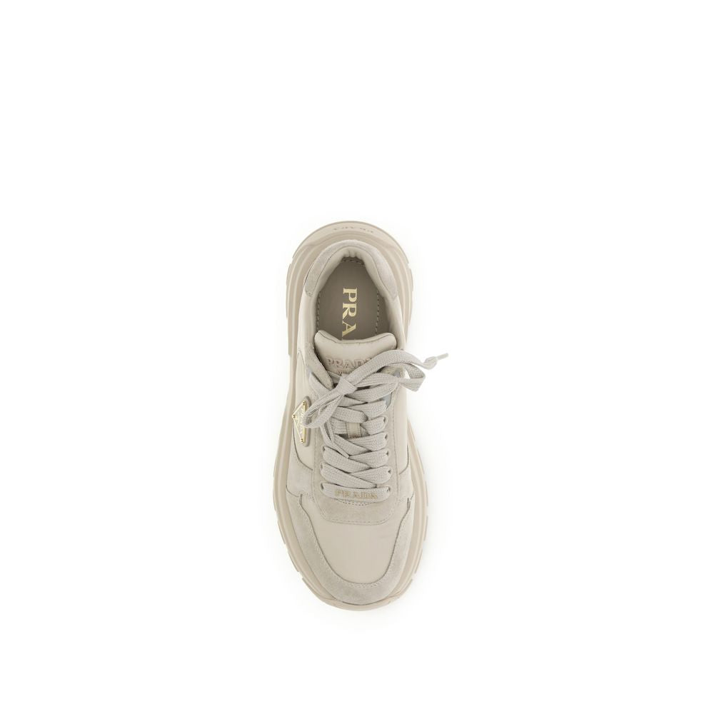 Experience the exquisite Prada Beige Calf Leather Bos Taurus Athletic Sneakers, where Italian craftsmanship meets modern elegance, elevating your style with every step.