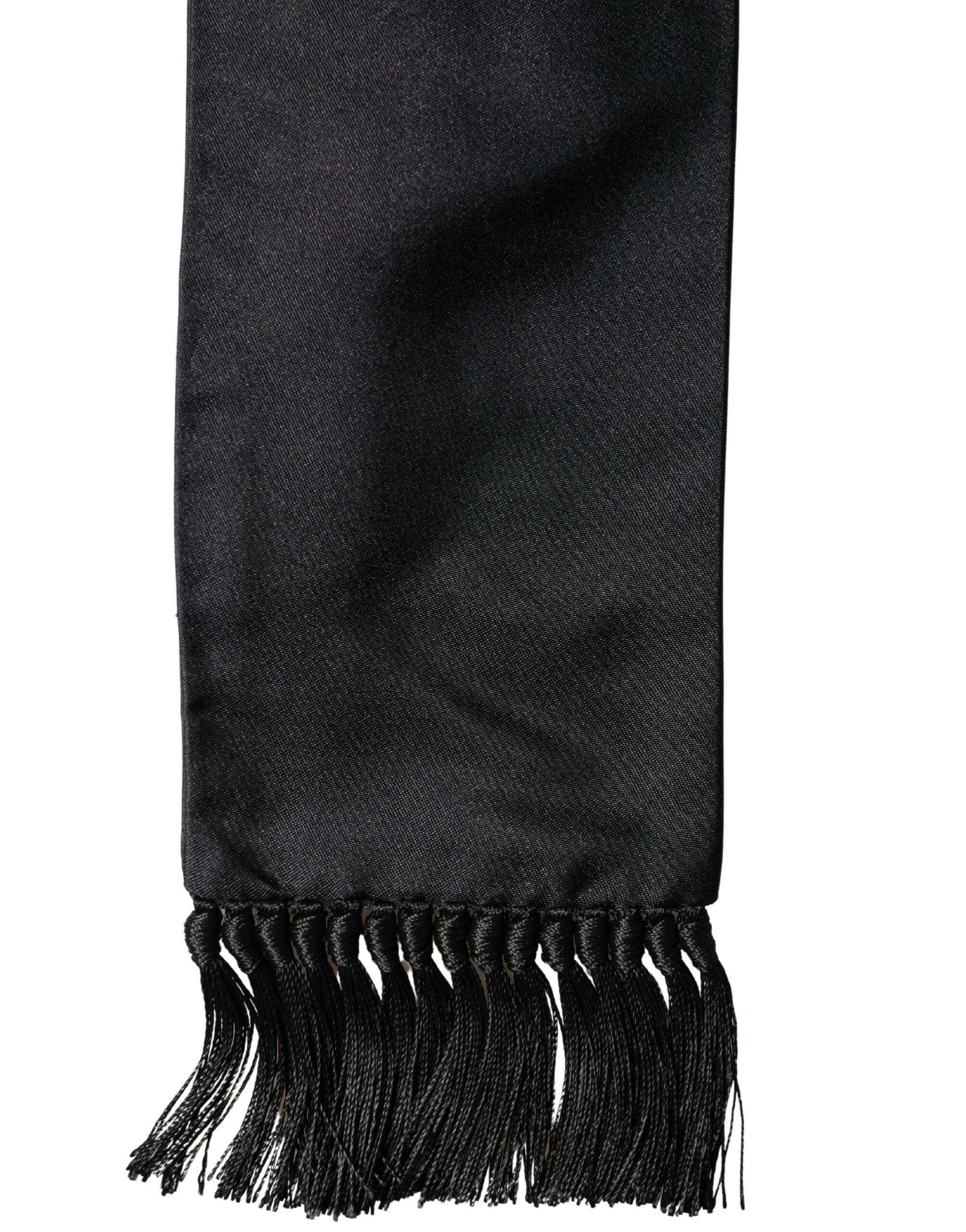 Dolce & Gabbana Black Silk Fringe Neck Wrap Foulard 160.5cm x 8cm Scarf