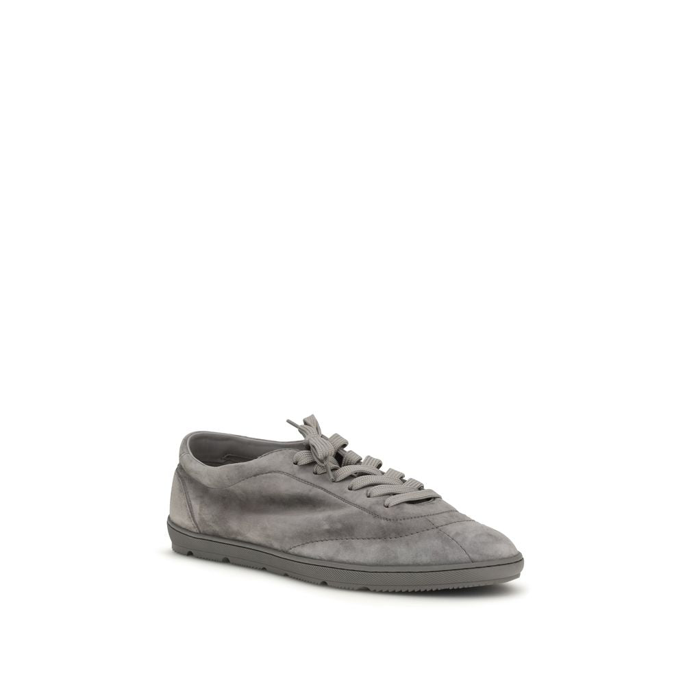 Brunello Cucinelli Gray Calf Leather Low Top Sneakers, Artisanal