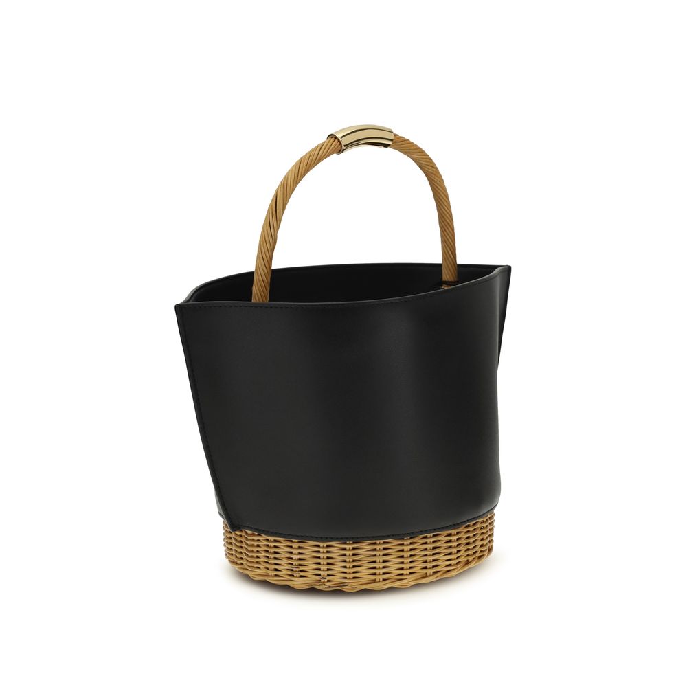 Discover the Sacai Black Calf Leather Bos Taurus Shoulder Bag, an exquisite blend of raffia and leather, embodying timeless elegance and versatile luxury for the discerning individual.