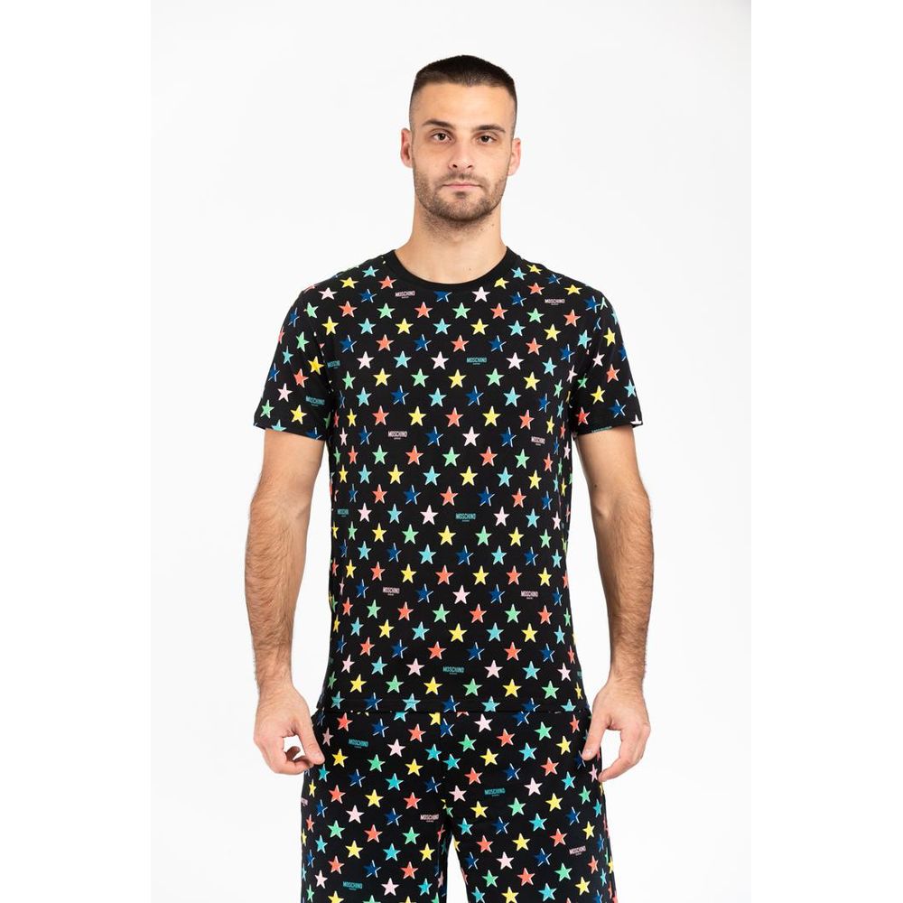 Indulge in the Moschino Black Cotton T-Shirt, a blend of 92% cotton and 8% elastane, where impeccable Italian craftsmanship meets timeless elegance for the discerning wardrobe.