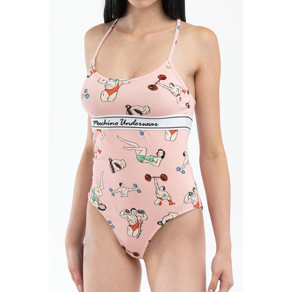 Indulge in the Moschino Pink Cotton Bodysuit from the Pink Fantasy collection, crafted from a luxurious cotton-elastane blend for an effortlessly chic silhouette that exudes elegance.
