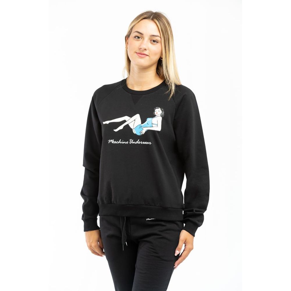 Indulge in the Moschino Black Cotton Sweatshirt, a 2023 masterpiece crafted from premium cotton, effortlessly blending luxurious comfort with timeless elegance for the discerning individual.