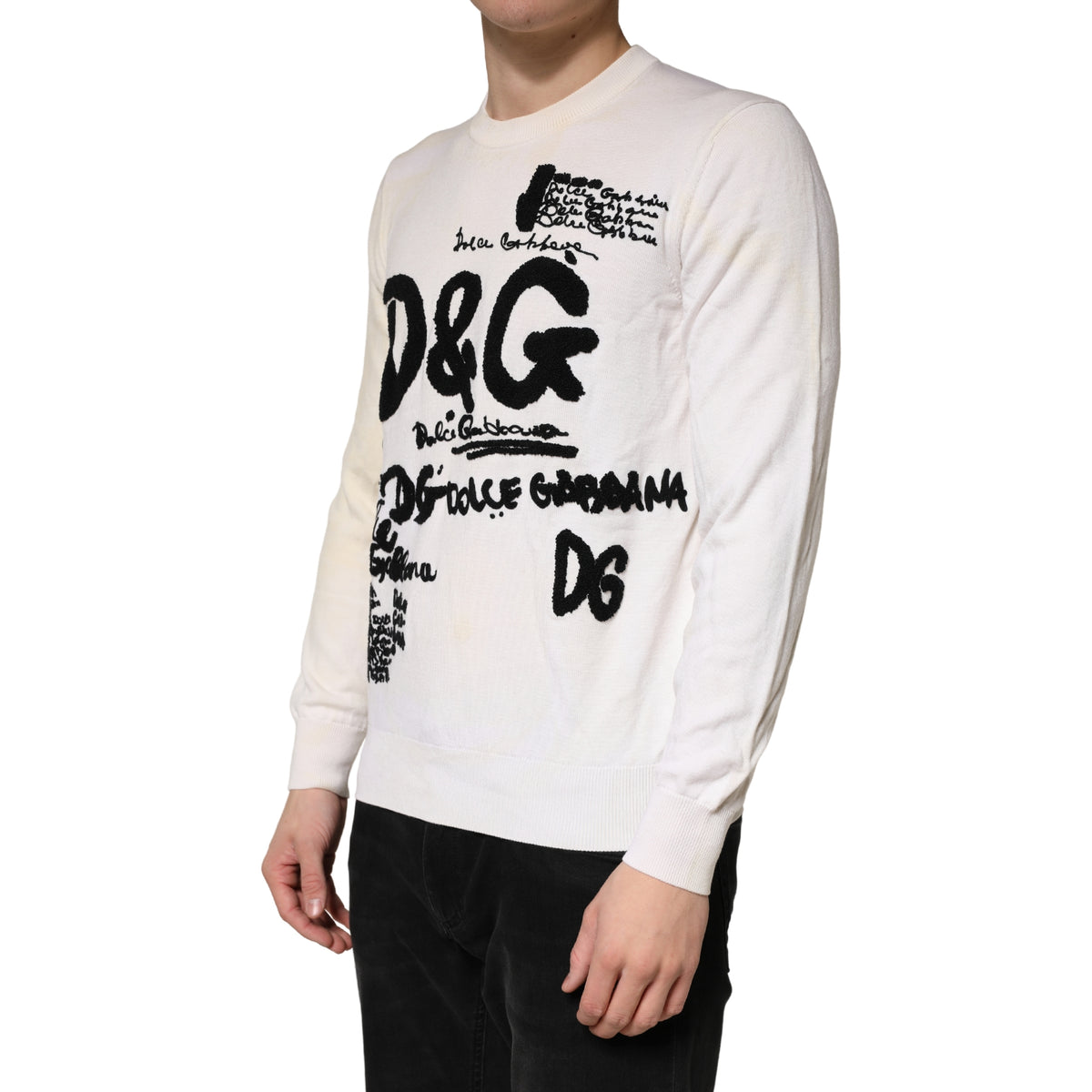 Dolce & Gabbana Virgin Wool Graphic Logo Crewneck Sweater