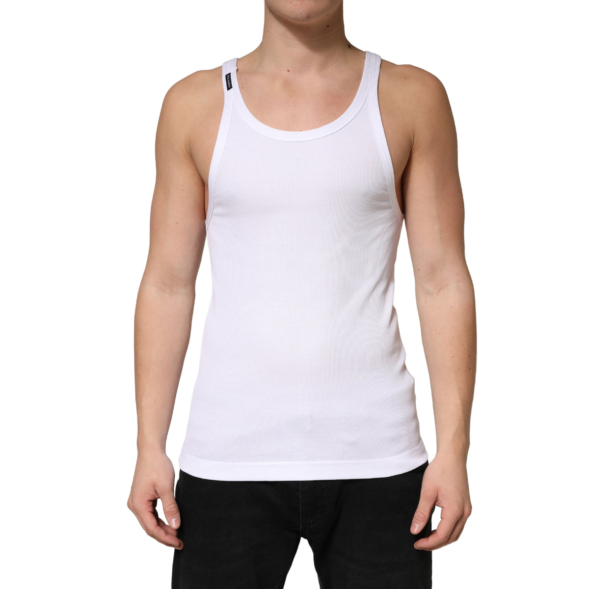 Elevate your wardrobe with the Dolce & Gabbana White Ribbed Cotton Sleeveless Tank Top, a masterpiece of Italian craftsmanship that embodies timeless elegance and versatility.