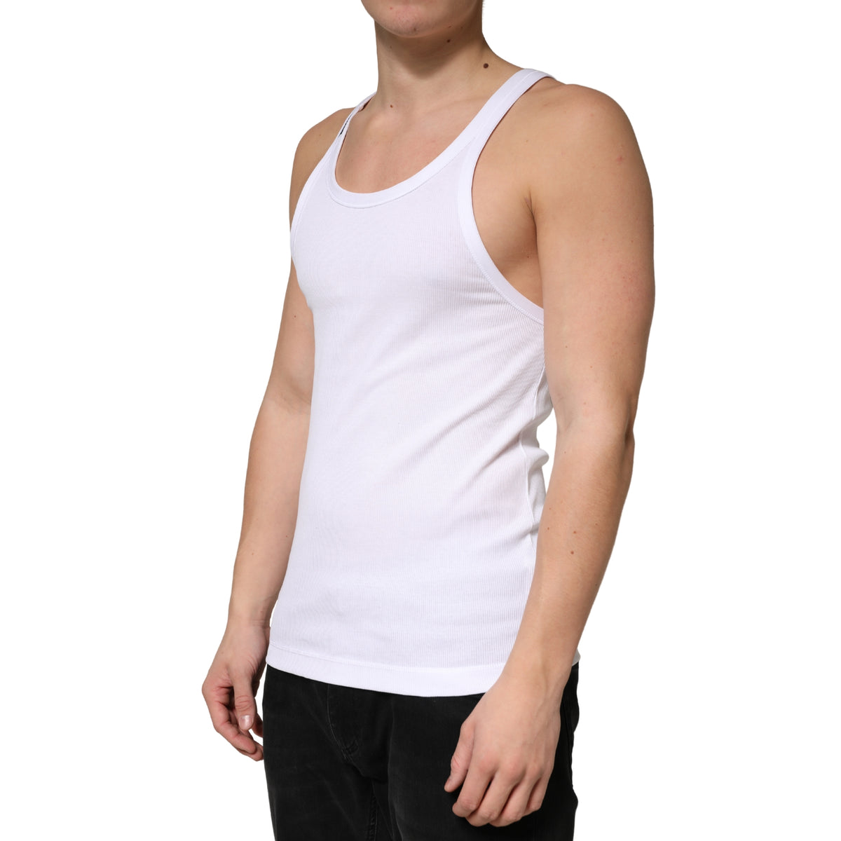 Discover the Dolce & Gabbana White Ribbed Cotton Sleeveless Tank Top, a masterpiece of Italian craftsmanship that embodies timeless elegance and luxurious minimalism.