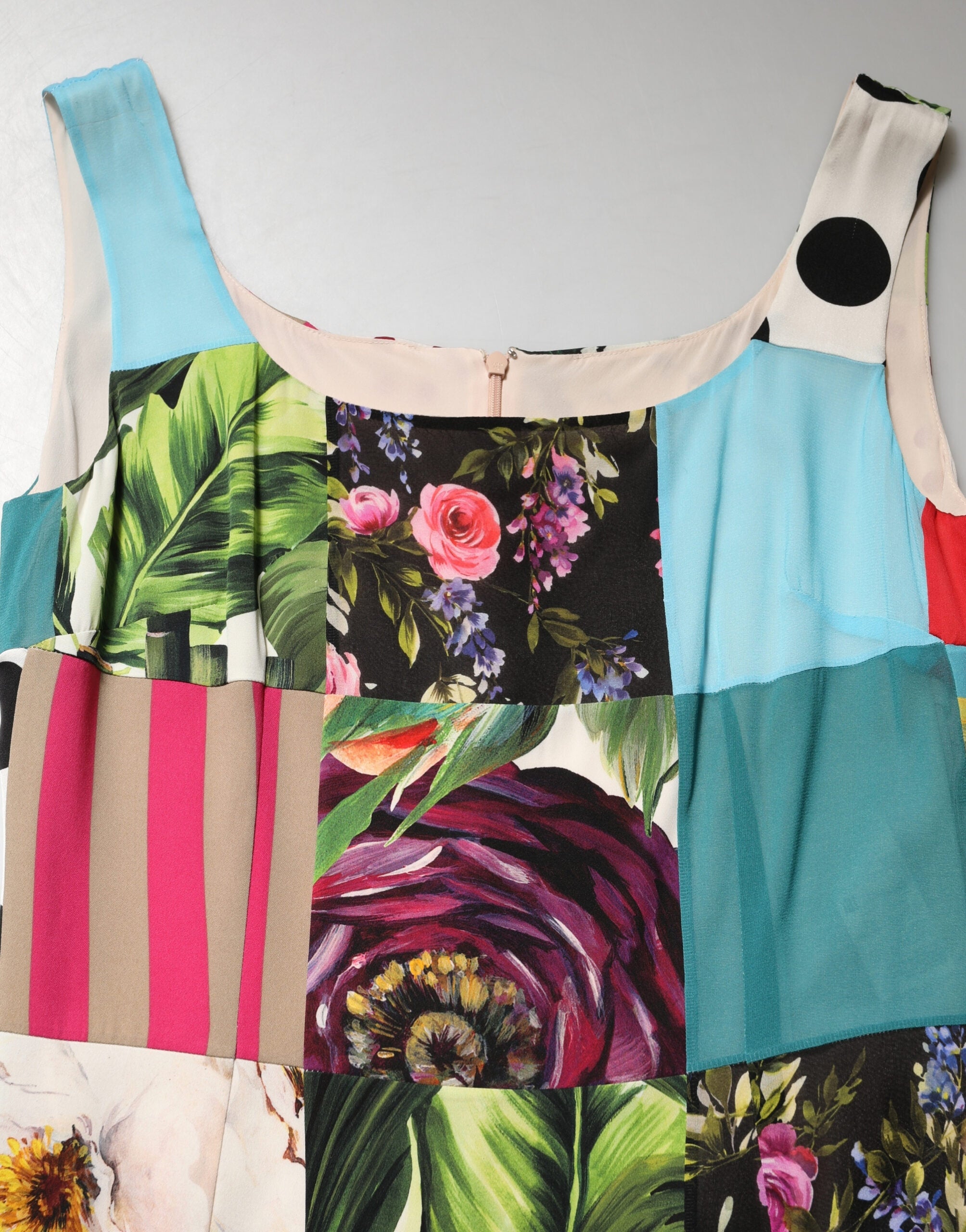 Indulge in the exquisite Dolce & Gabbana Multicolor Patchwork Silk Sleeveless Dress, a luxurious masterpiece of silk and elastane, embodying Italian haute couture elegance.