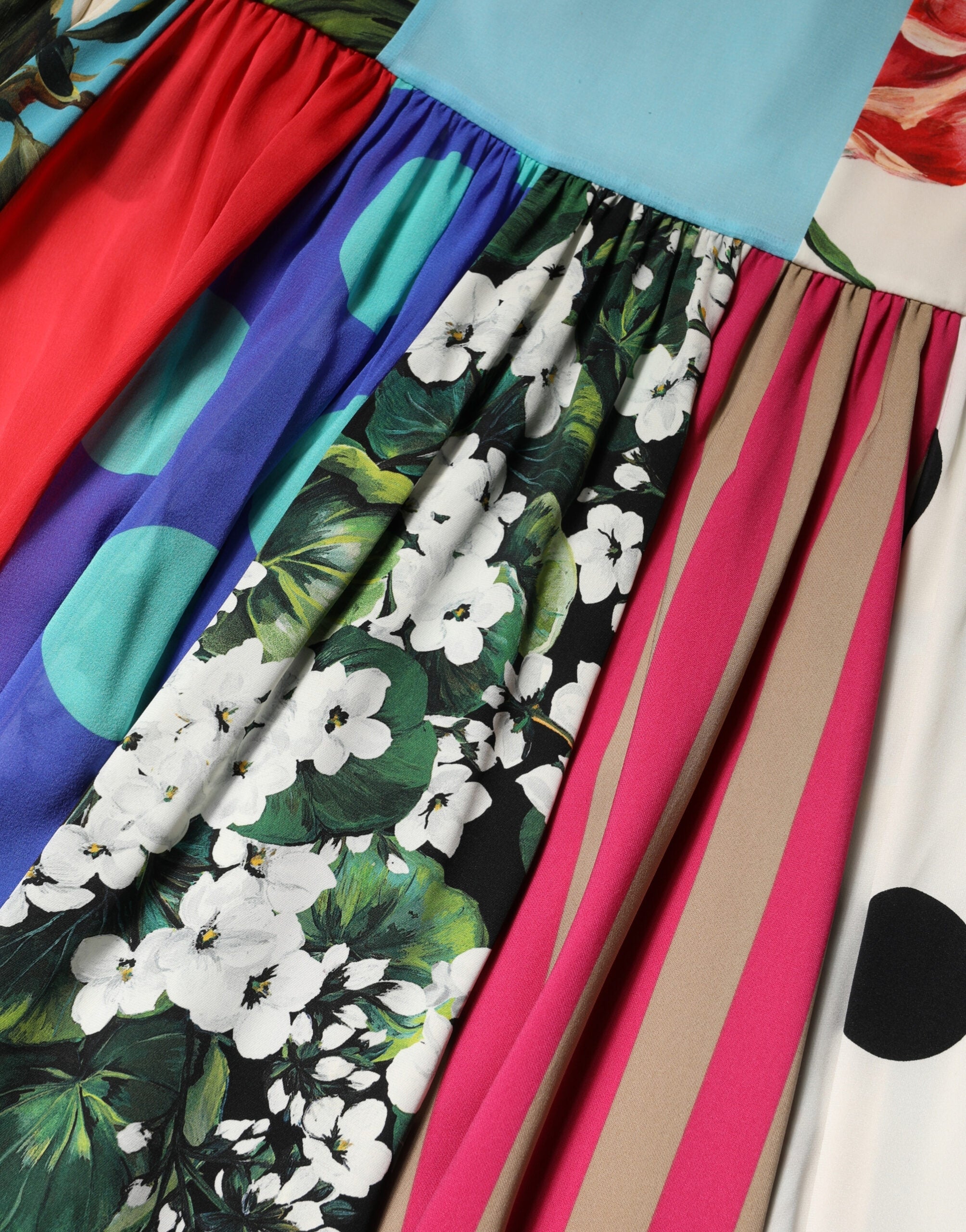 Discover the Dolce & Gabbana Multicolor Patchwork Silk Sleeveless Dress, a masterpiece of Italian haute couture that embodies luxury, elegance, and exquisite craftsmanship.