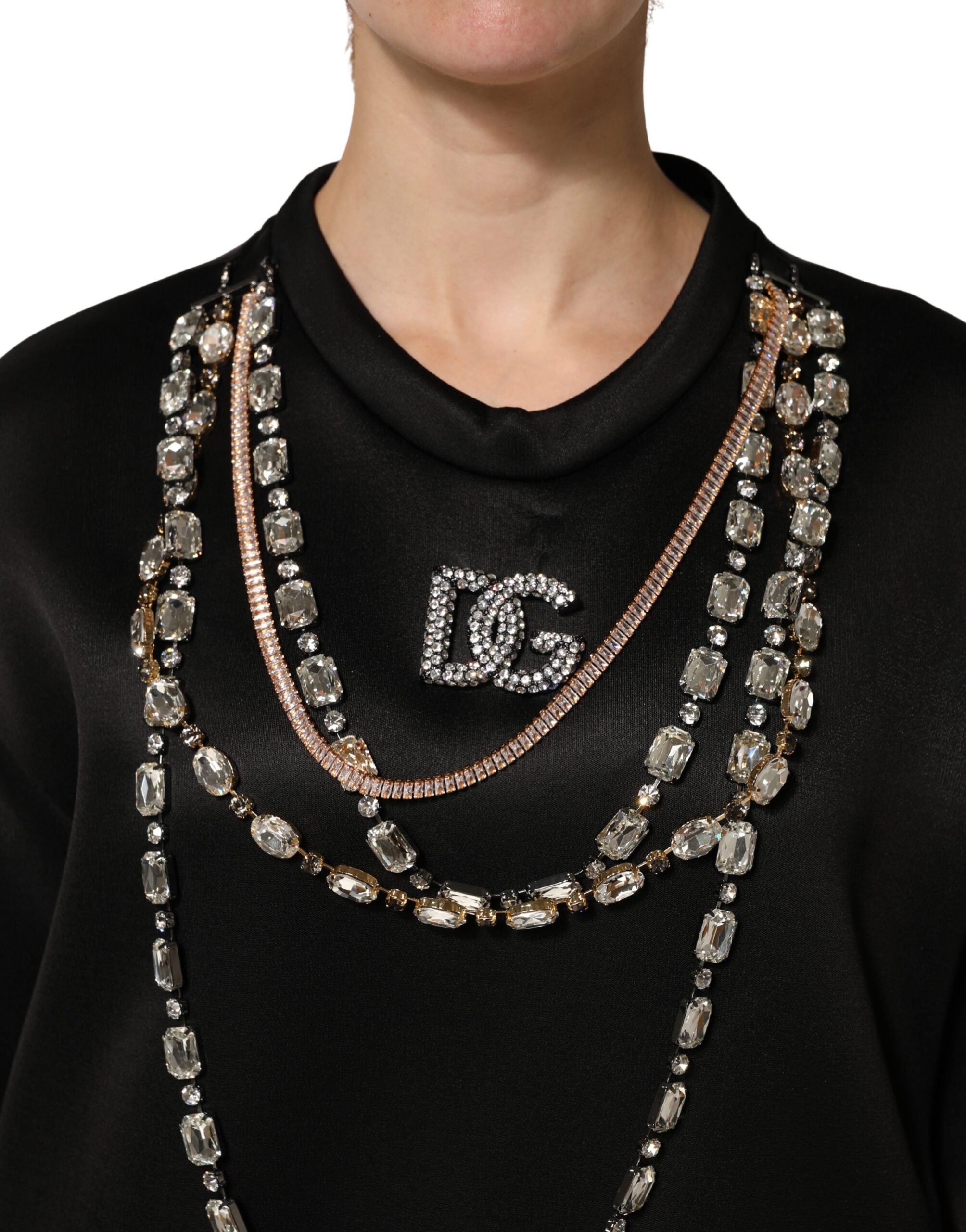Dolce & Gabbana Black Embellished Logo Crystal Sweatshirt Couture