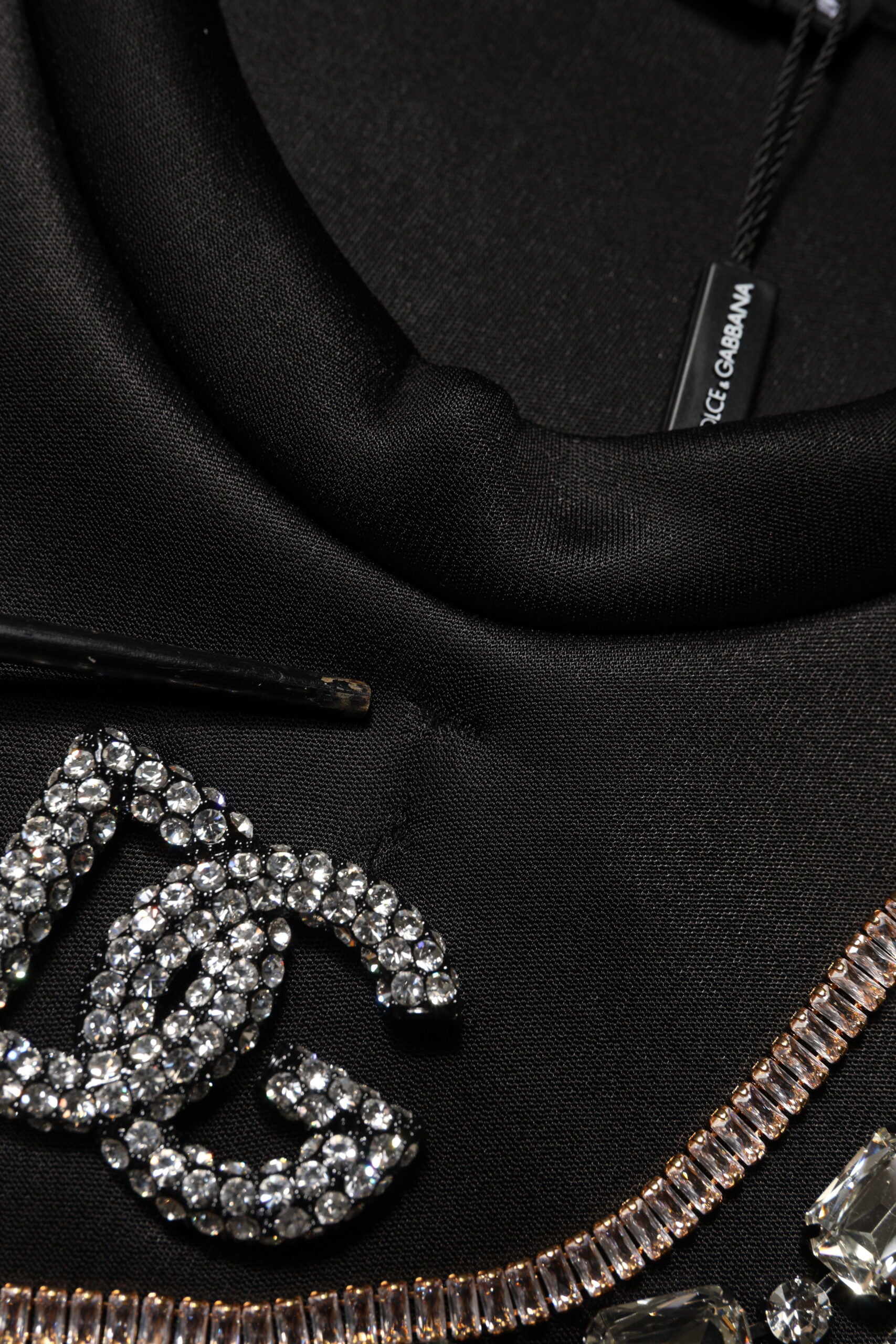 Dolce & Gabbana Black Embellished Logo Crystal Sweatshirt Couture
