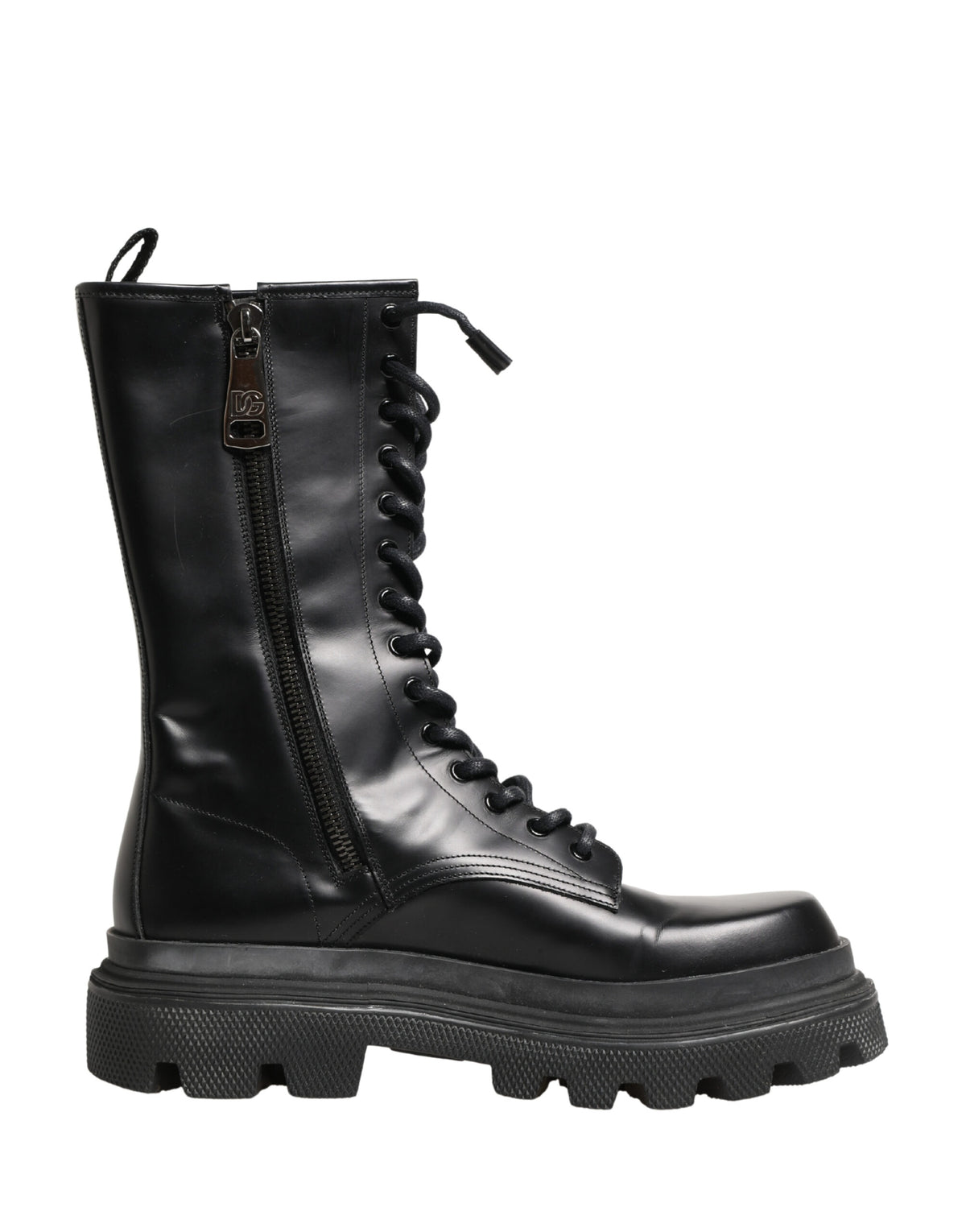 Step into the realm of luxury with Dolce & Gabbana's Black Leather Trek Sole Combat Boots, where exquisite craftsmanship meets bold elegance for the discerning individual.