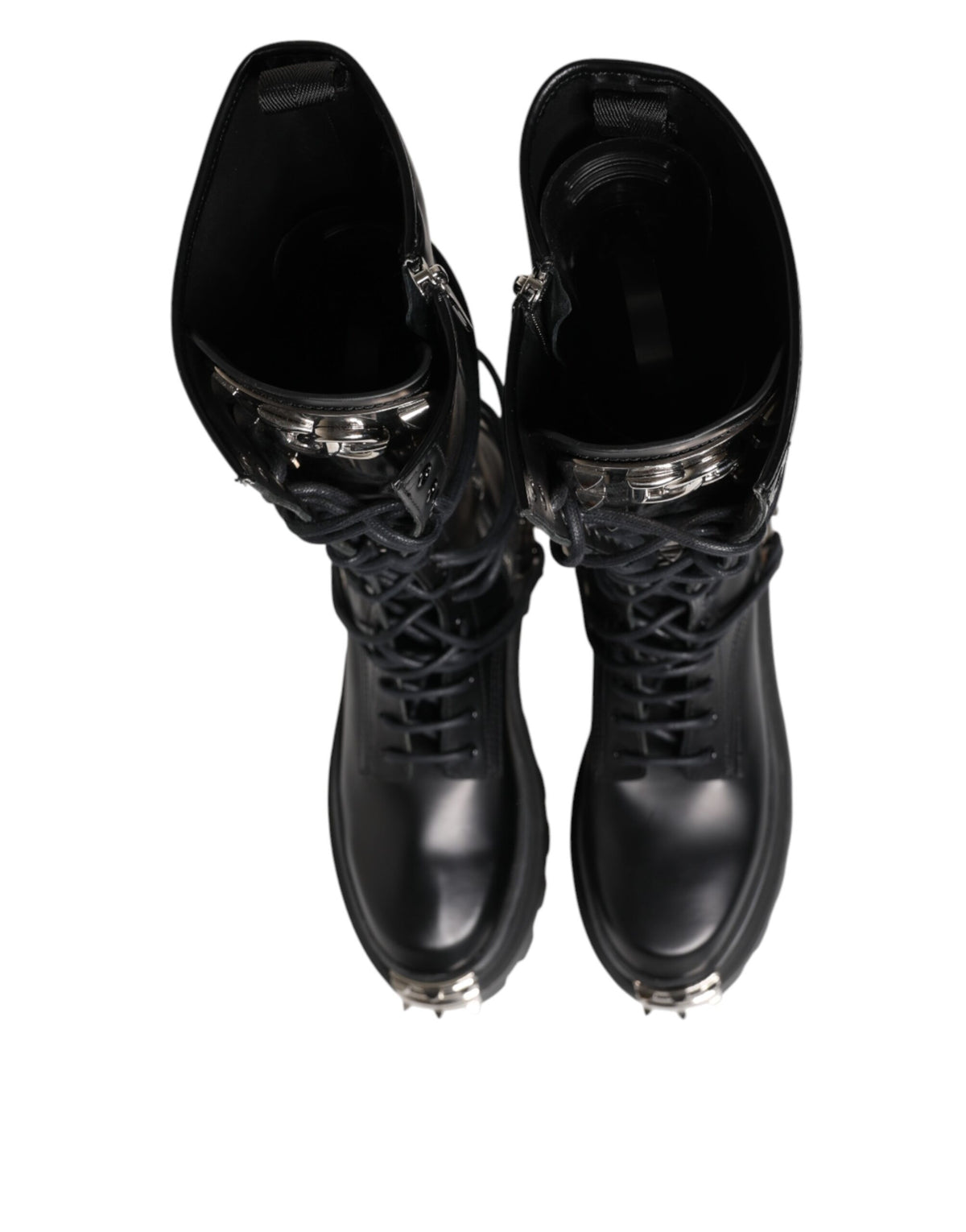 Elevate your style with Dolce & Gabbana's Black Leather Knee High Combat Boots, crafted from premium spazzolato leather, embodying luxury and edgy sophistication.