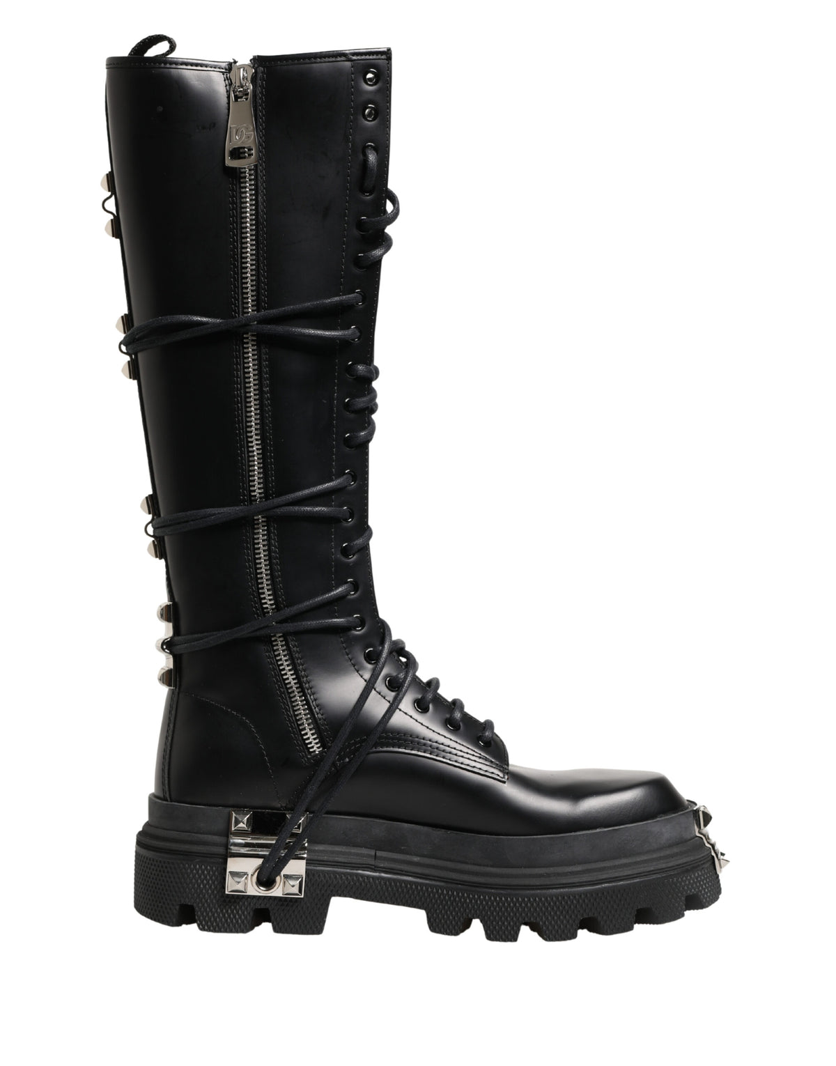 Elevate your style with Dolce & Gabbana's Black Leather Knee High Combat Boots, crafted from premium spazzolato leather, merging luxury with edgy sophistication for the modern connoisseur.