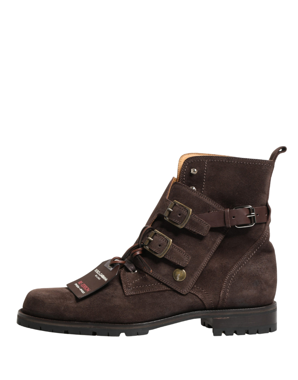 Elevate your style with Dolce & Gabbana's Brown Suede Leather Buckle Ankle Boots, where exquisite Italian craftsmanship meets luxurious sophistication for every occasion.