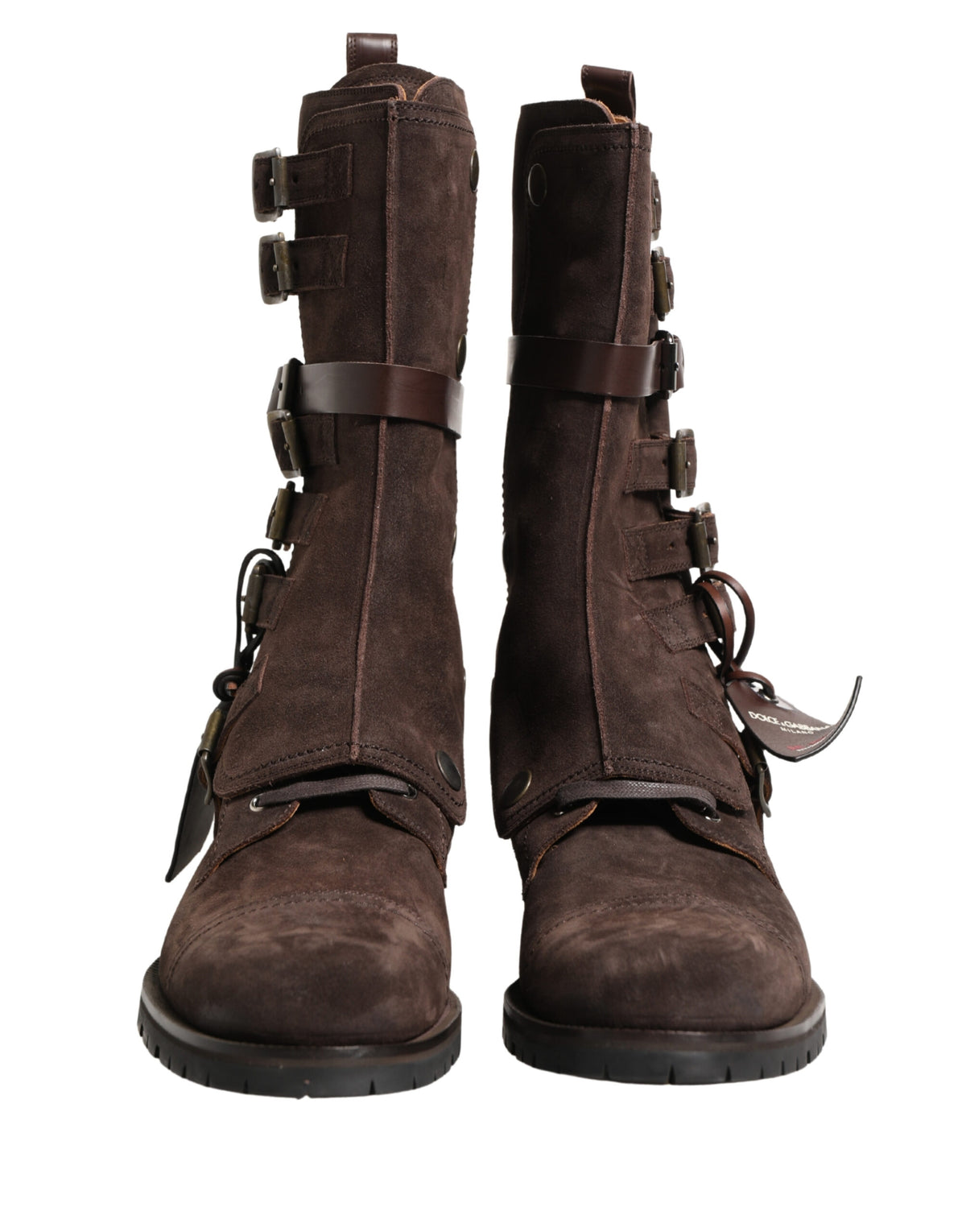 Step into a realm of sophistication with Dolce & Gabbana's Brown Suede Leather Combat Ankle Boots, where exquisite craftsmanship meets timeless Italian luxury.