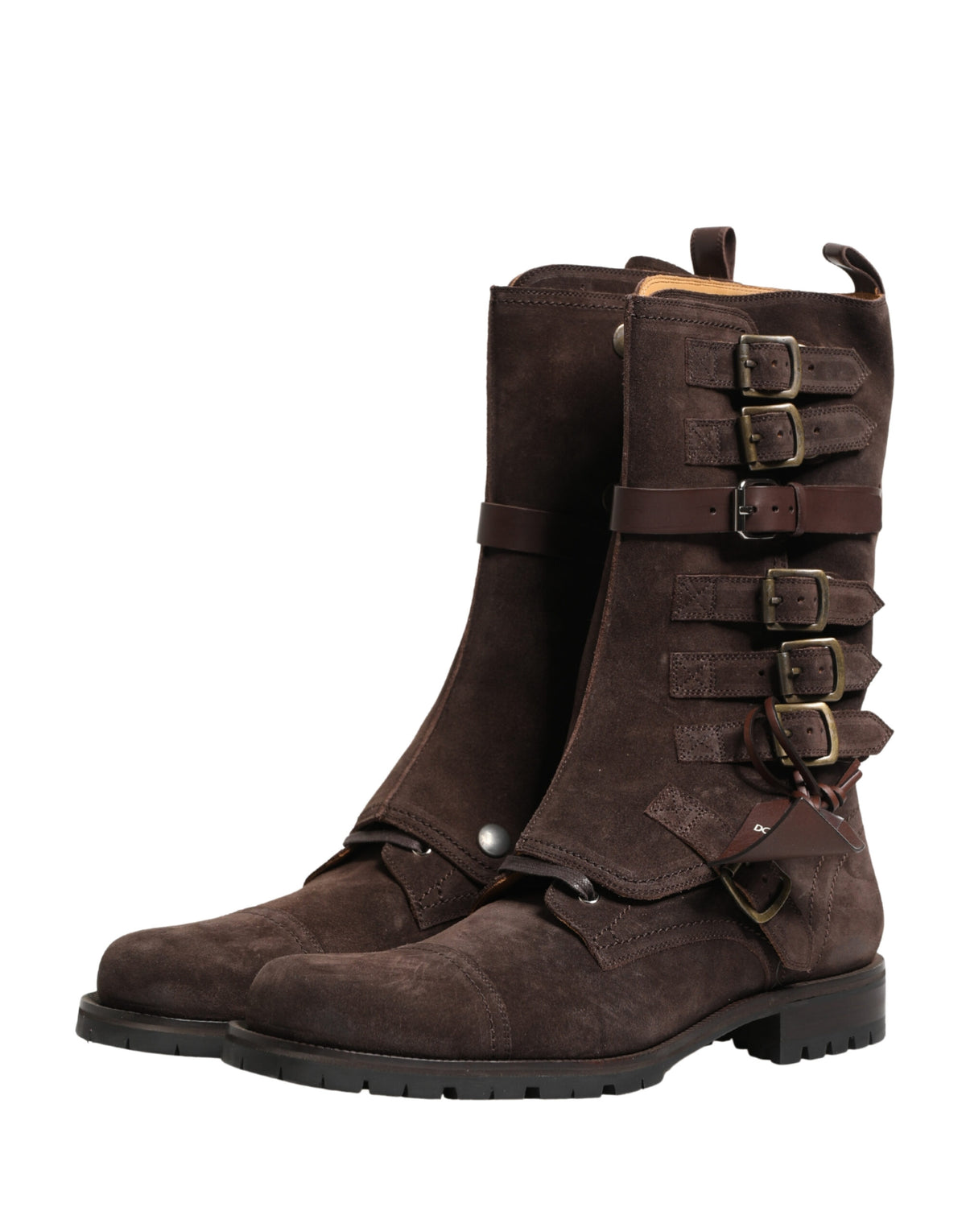 Indulge in the allure of Dolce & Gabbana's Brown Suede Leather Combat Ankle Boots, where Italian craftsmanship meets rugged elegance, redefining luxury footwear for the discerning.