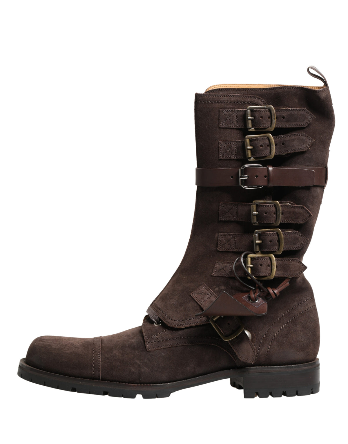 Step into the realm of luxury with Dolce & Gabbana's Brown Suede Leather Combat Ankle Boots, where exquisite craftsmanship meets bold sophistication for the discerning individual.