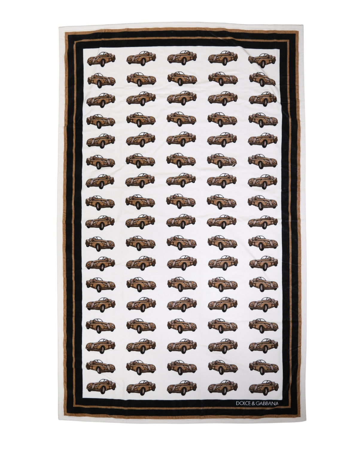 Elevate your summer with the Dolce & Gabbana beach towel, a luxurious 100% cotton essential featuring a striking car graphic print, perfect for sun-soaked days.