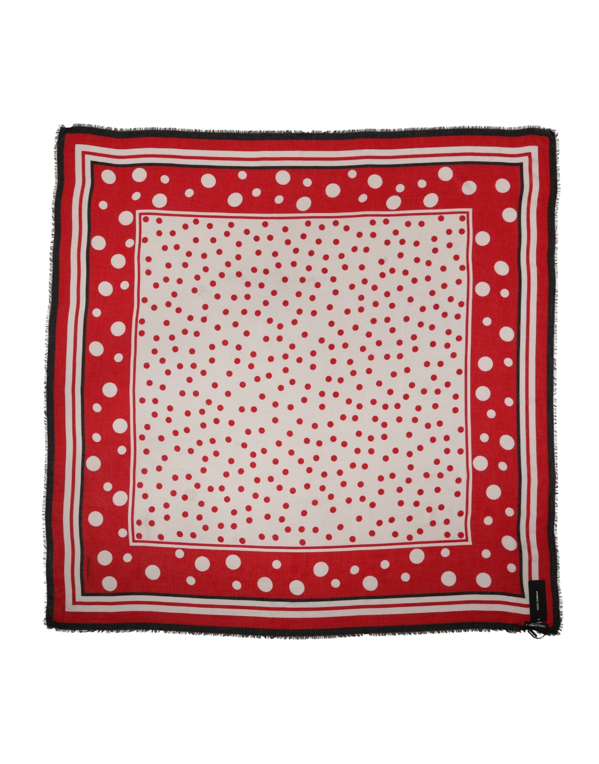 Indulge in the exquisite Dolce & Gabbana Red Polka Dot Print Square Stole, a luxurious blend of modal and cashmere, perfect for elevating any sophisticated ensemble.