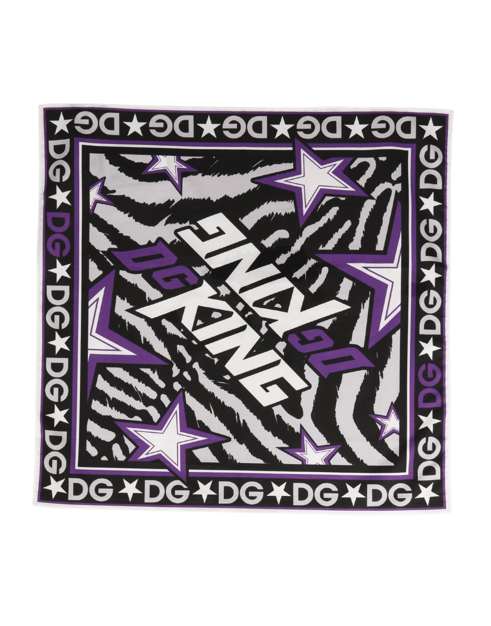 Dolce & Gabbana Black Purple DG King Cotton Foulard 51cm x 49.5cm Scarf