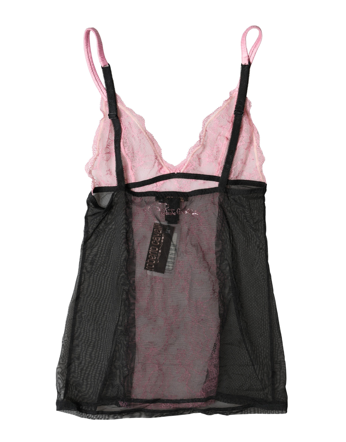 Indulge in the exquisite allure of Roberto Cavalli's Black Pink Floral Lace Lingerie Top, crafted from ethereal lace to elevate your intimate elegance and sophistication.