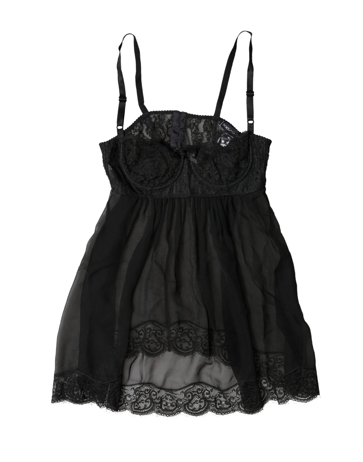 Indulge in the allure of Dolce & Gabbana's Black Silk Floral Lace Lingerie Top, a masterpiece of Italian craftsmanship that embodies elegance and sensuality for the discerning individual.