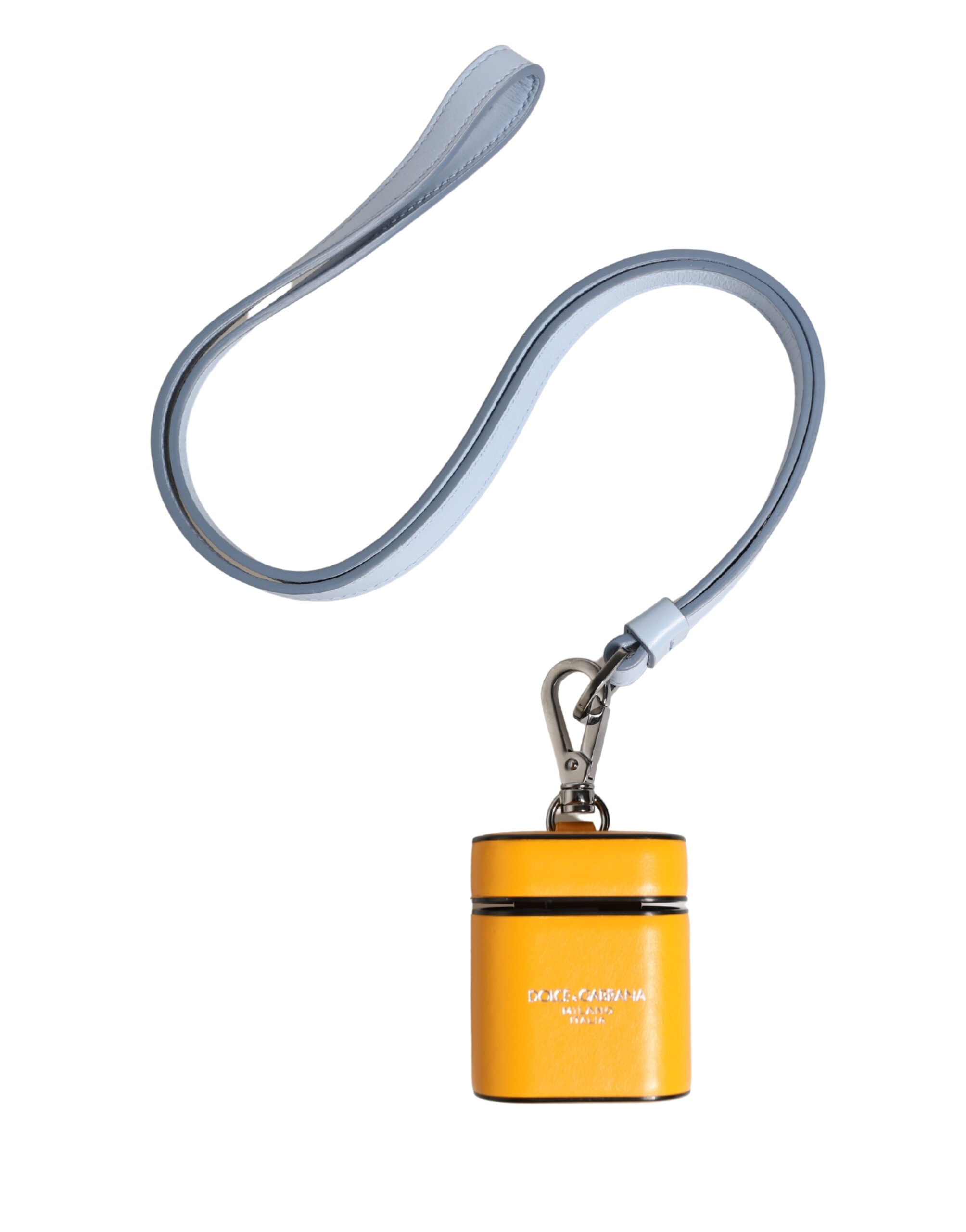 Elevate your style with the Dolce & Gabbana Yellow Calf Leather Airpods case, a masterpiece of Italian craftsmanship that fuses luxury with everyday elegance.