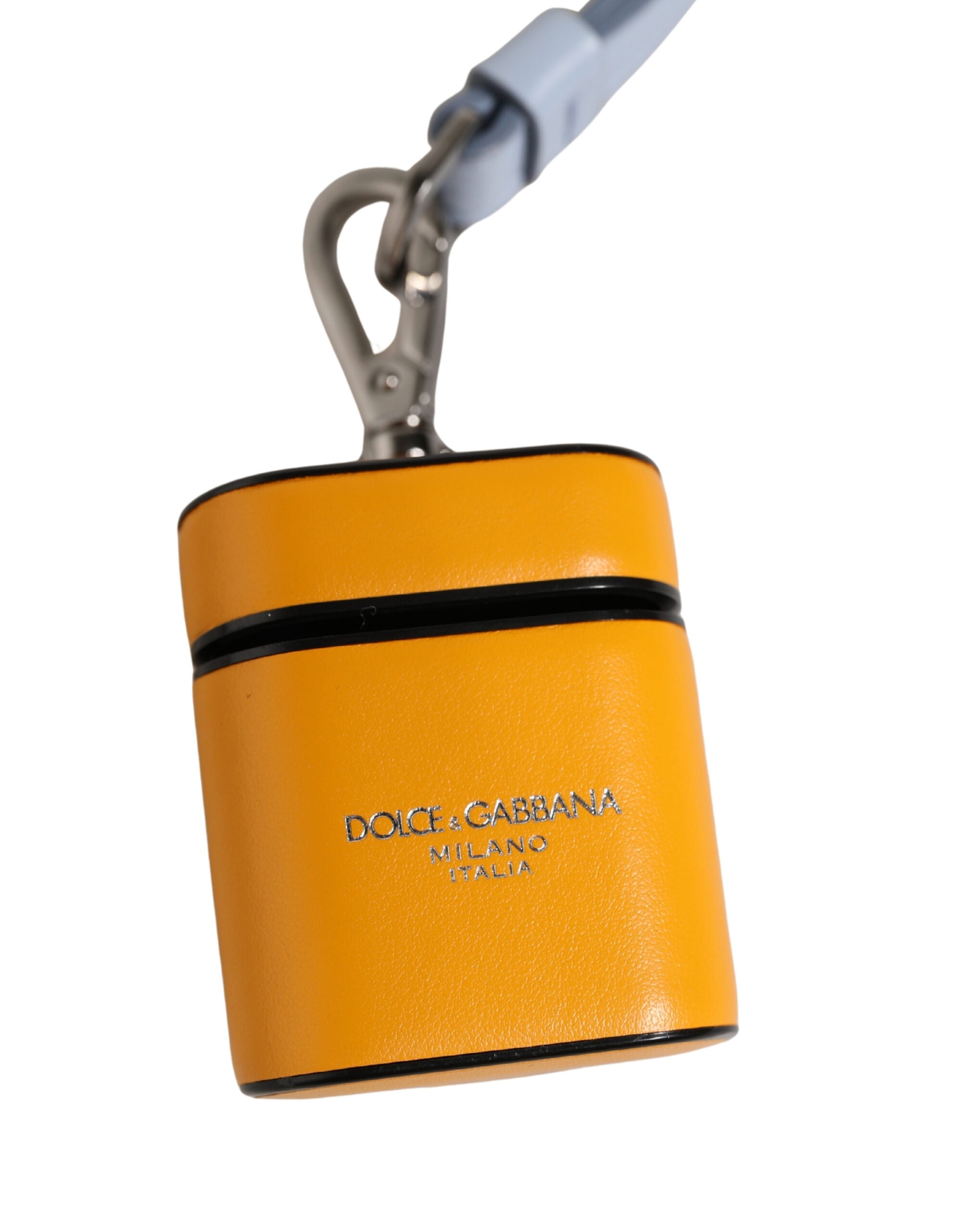 Elevate your style with the Dolce & Gabbana Yellow Calf Leather Airpods case, a luxurious fusion of exquisite craftsmanship and bold design, perfect for the discerning individual.