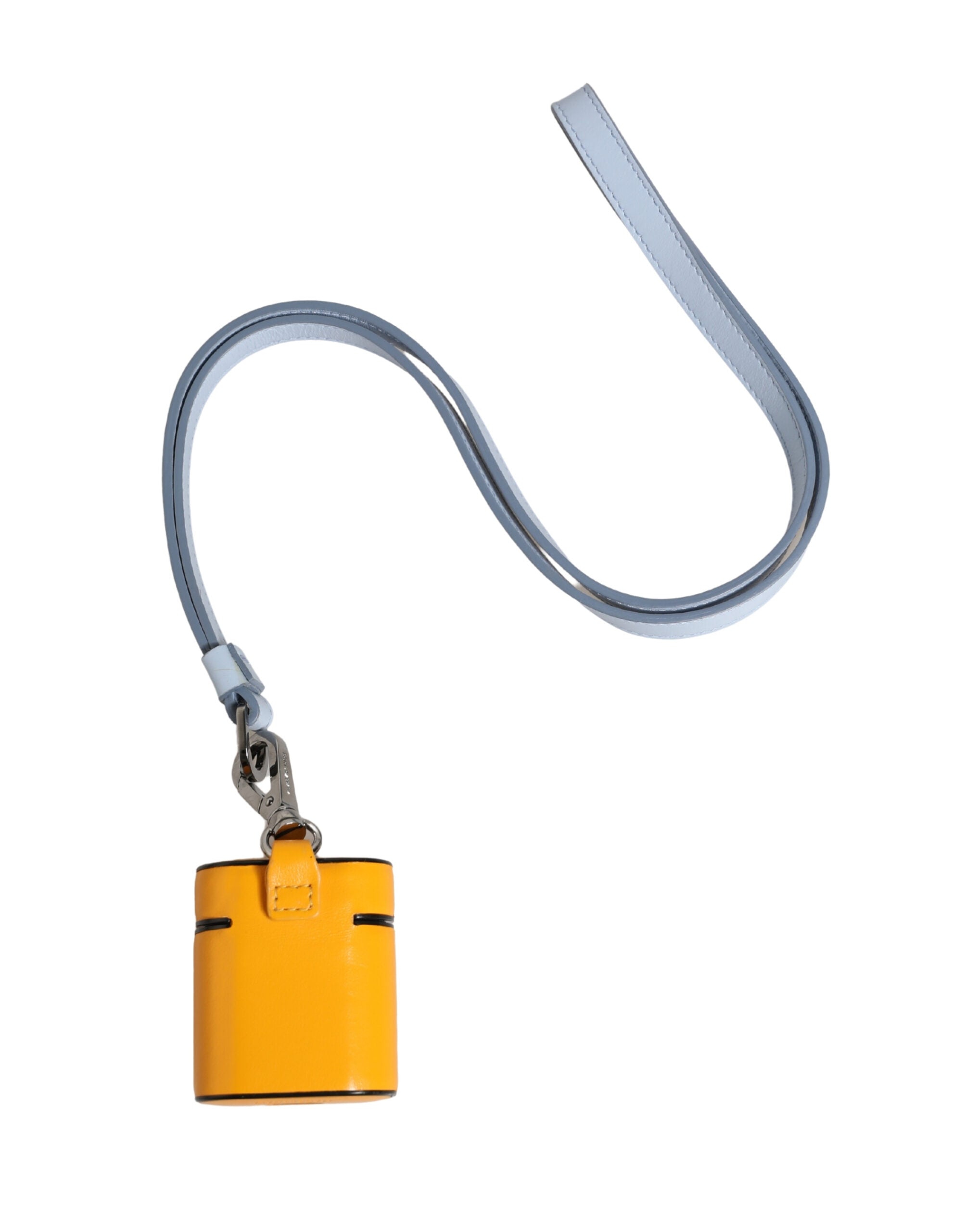 Elevate your style with the Dolce & Gabbana Yellow Calf Leather Airpods case, a harmonious blend of exquisite craftsmanship and bold luxury, perfect for the discerning individual.