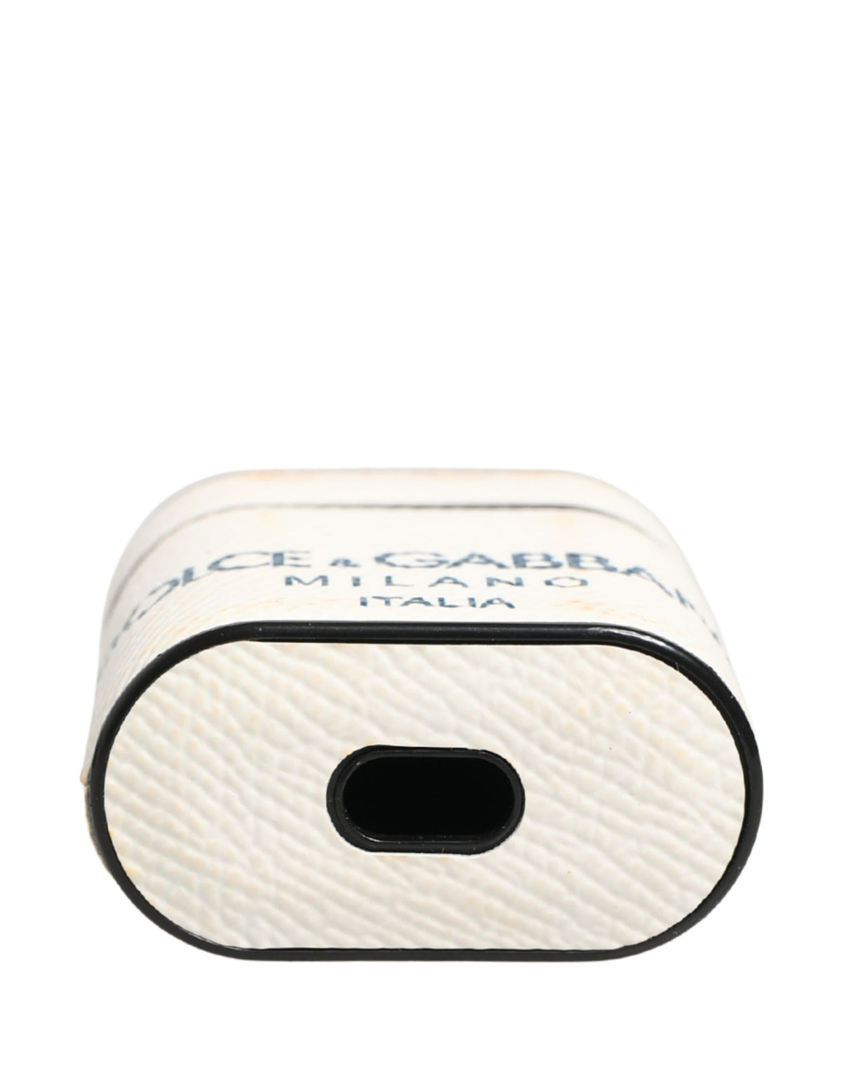 Elevate your style with the Dolce & Gabbana White Calf Leather Airpods Case, a masterpiece of Italian craftsmanship that embodies luxury and sophistication.
