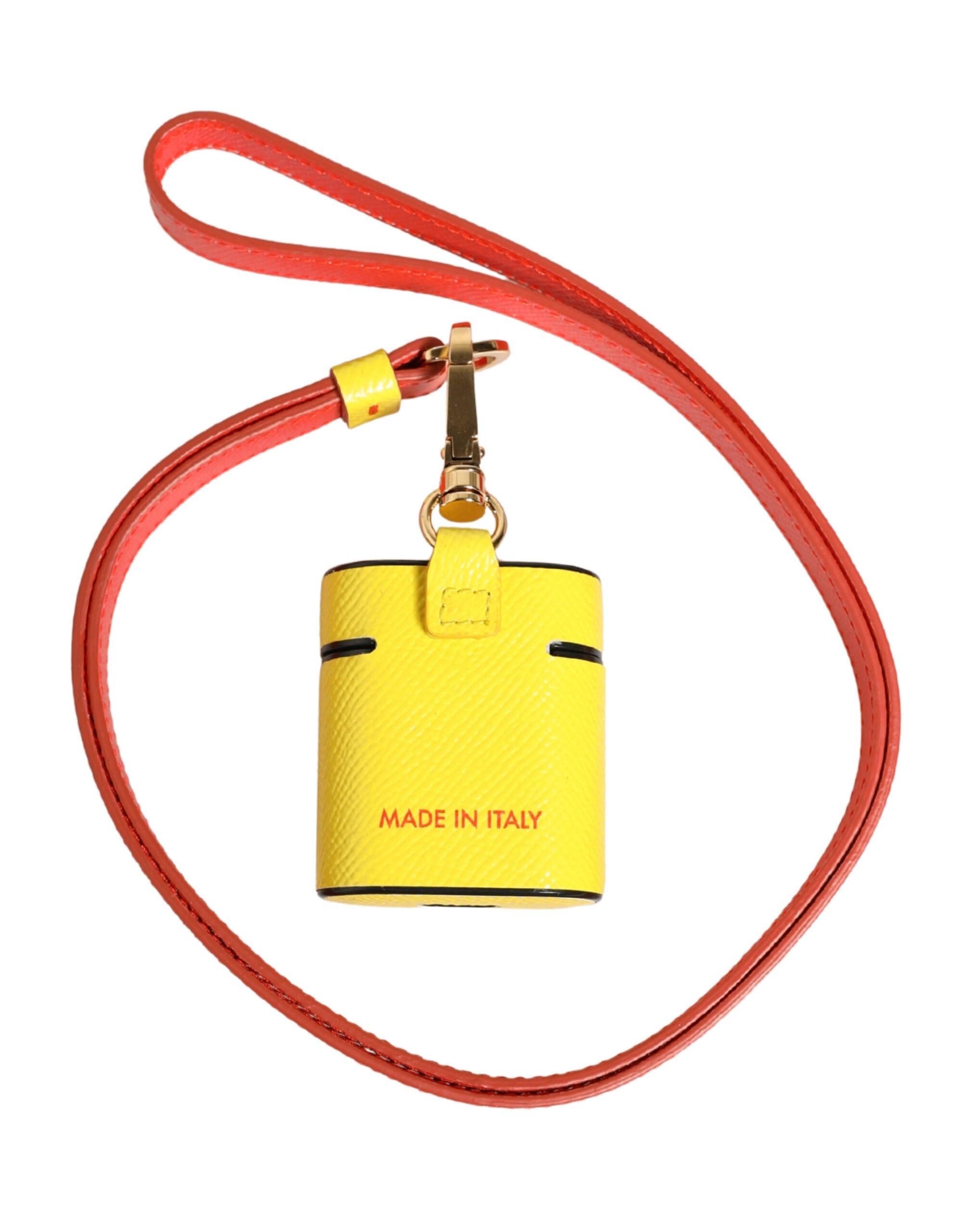 Elevate your style with the Dolce & Gabbana Yellow Calf Leather Airpods Case, a luxurious blend of Italian craftsmanship and bold elegance, perfect for the discerning individual.