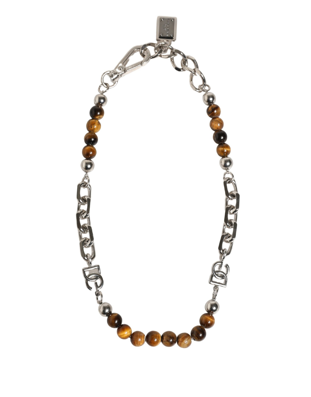 Indulge in the exquisite allure of the Dolce & Gabbana Silver Tone Brass Chain Beaded Gem Bracelet, a masterpiece of Italian craftsmanship that elevates your elegance.