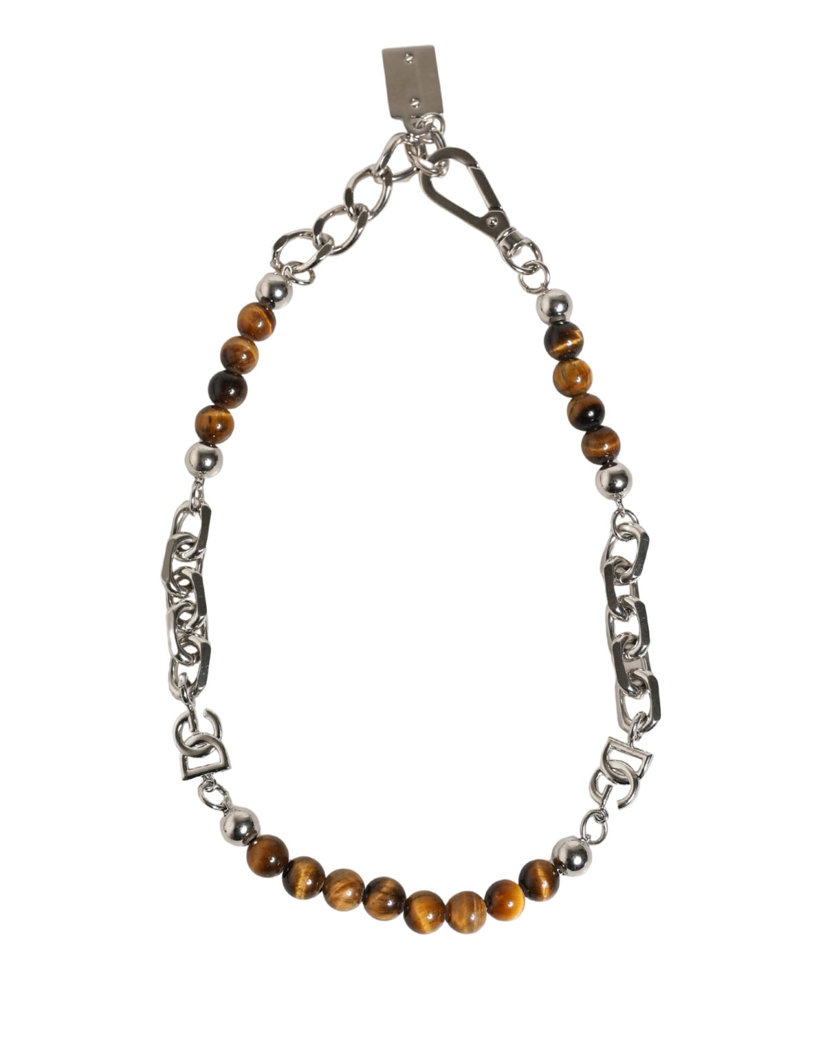 Indulge in the allure of Dolce & Gabbana's Silver Tone Brass Chain Beaded Gem Bracelet, a masterpiece of Italian craftsmanship that elevates your elegance and sophistication.
